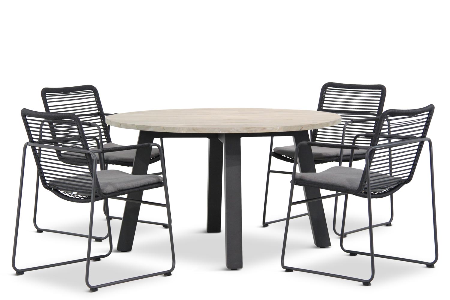 4 Seasons Outdoor Elba/Derby rond 130 cm dining tuinset 5-delig stapelbaar