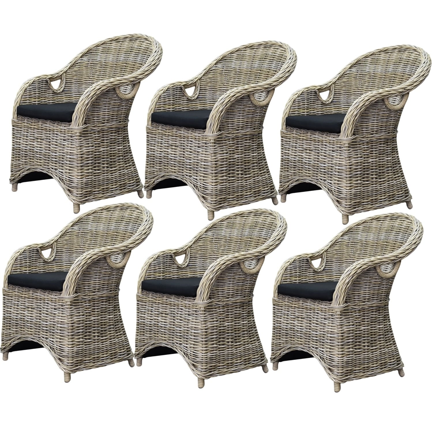 6 stuks Macau dining tuinstoel met handgat naturel rotan