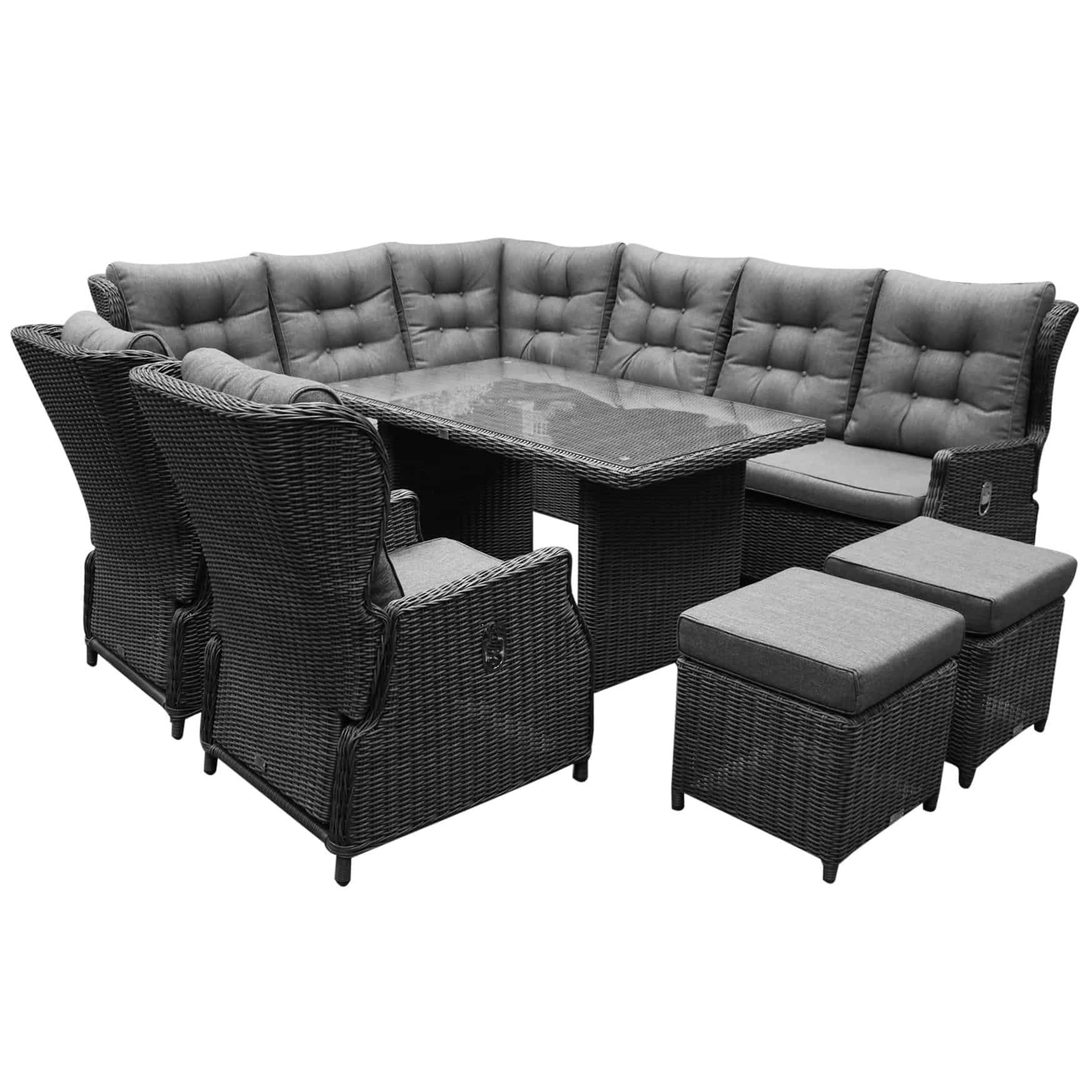 AVH-Collectie Ibiza premium hoek dining loungeset 9 delig antraciet