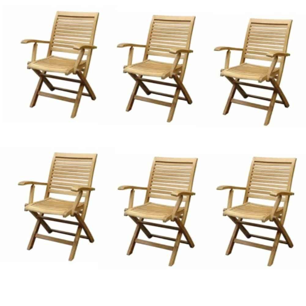 Arona dining tuinstoel inklapbaar met armleuning teak set van 6