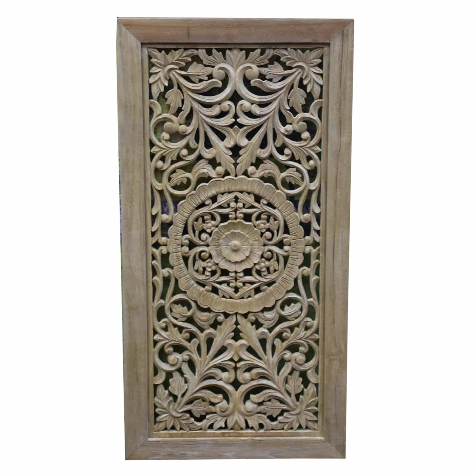 Bangkok wandpaneel houtsnijwerk teak naturel 100x50x3 cm