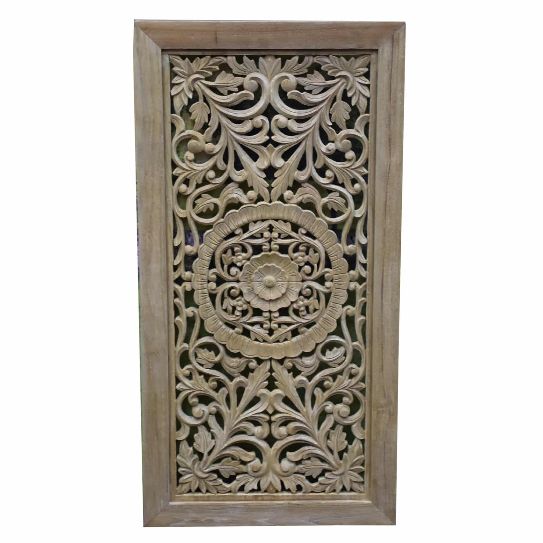 Bangkok wandpaneel houtsnijwerk teak white wash 100x50x3 cm