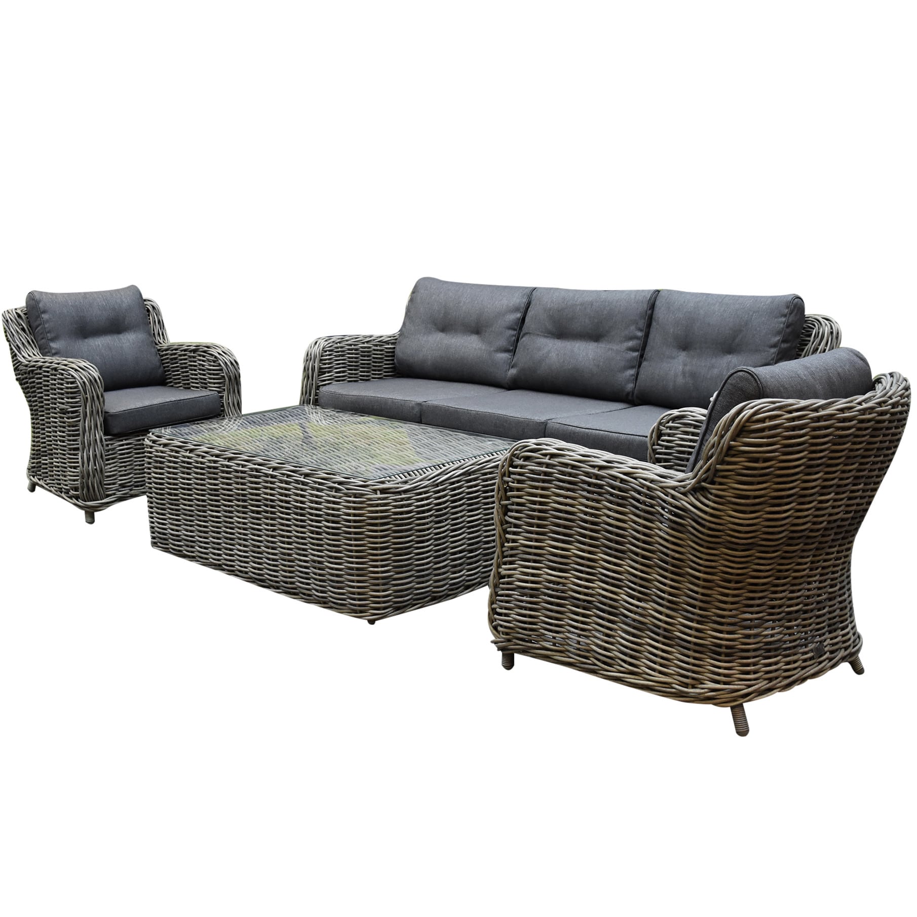 Barakaldo stoel bank loungeset 4 delig bruin grijs wicker