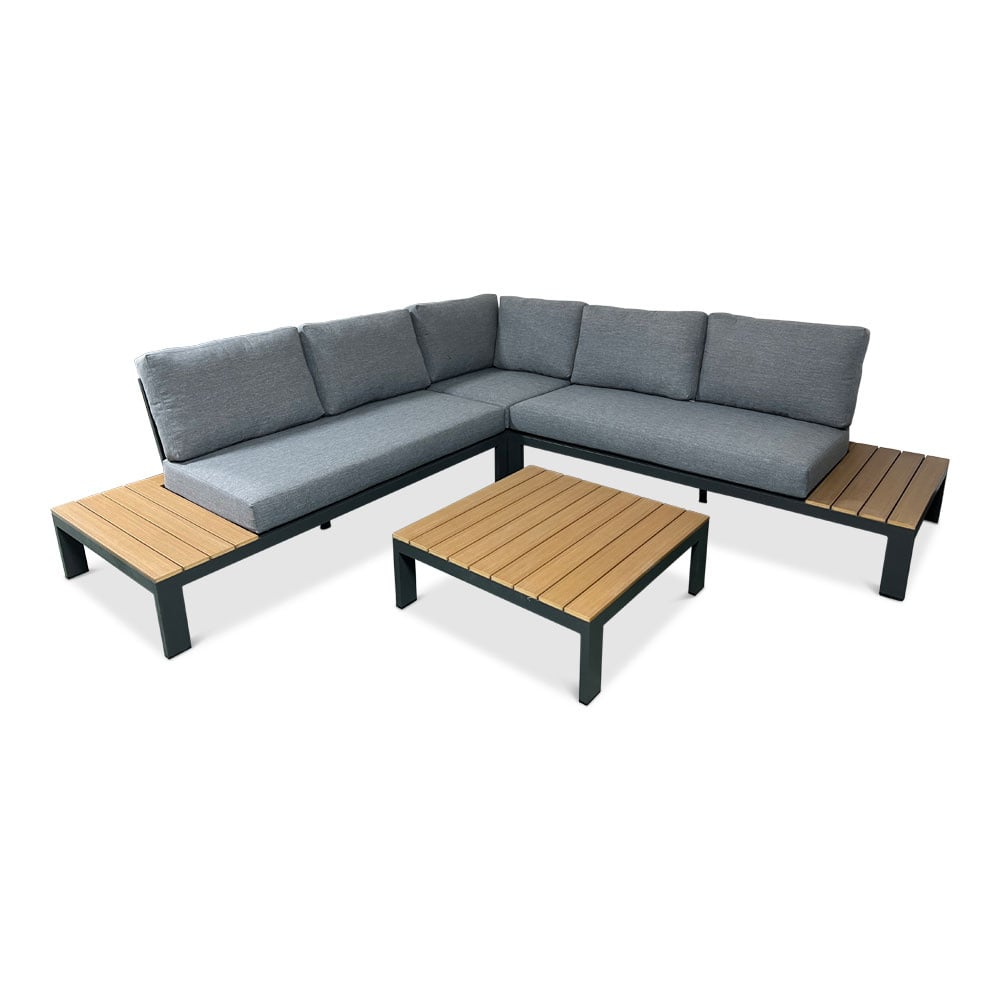 Barcelona hoek loungeset 4-delig | aluminium + polywood | 270x270cm | antraciet + Light Teaklook