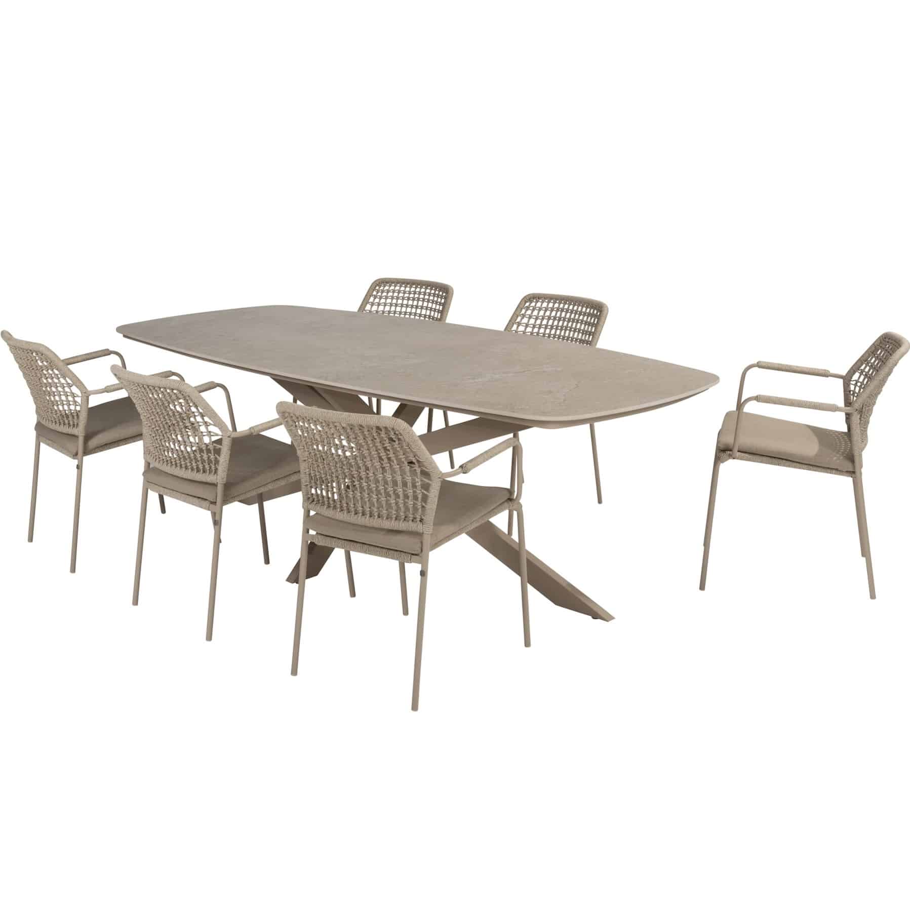 Barista Prado dining tuinset 240x105xH75 cm 7 delig latte met keramisch deens ovaal blad Taste 4SO