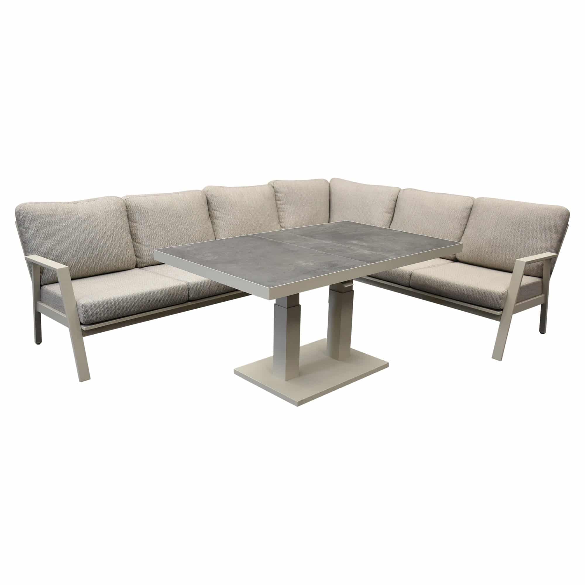 Barolo hoek dining loungeset 4 delig aluminium verstelbare tafel latte