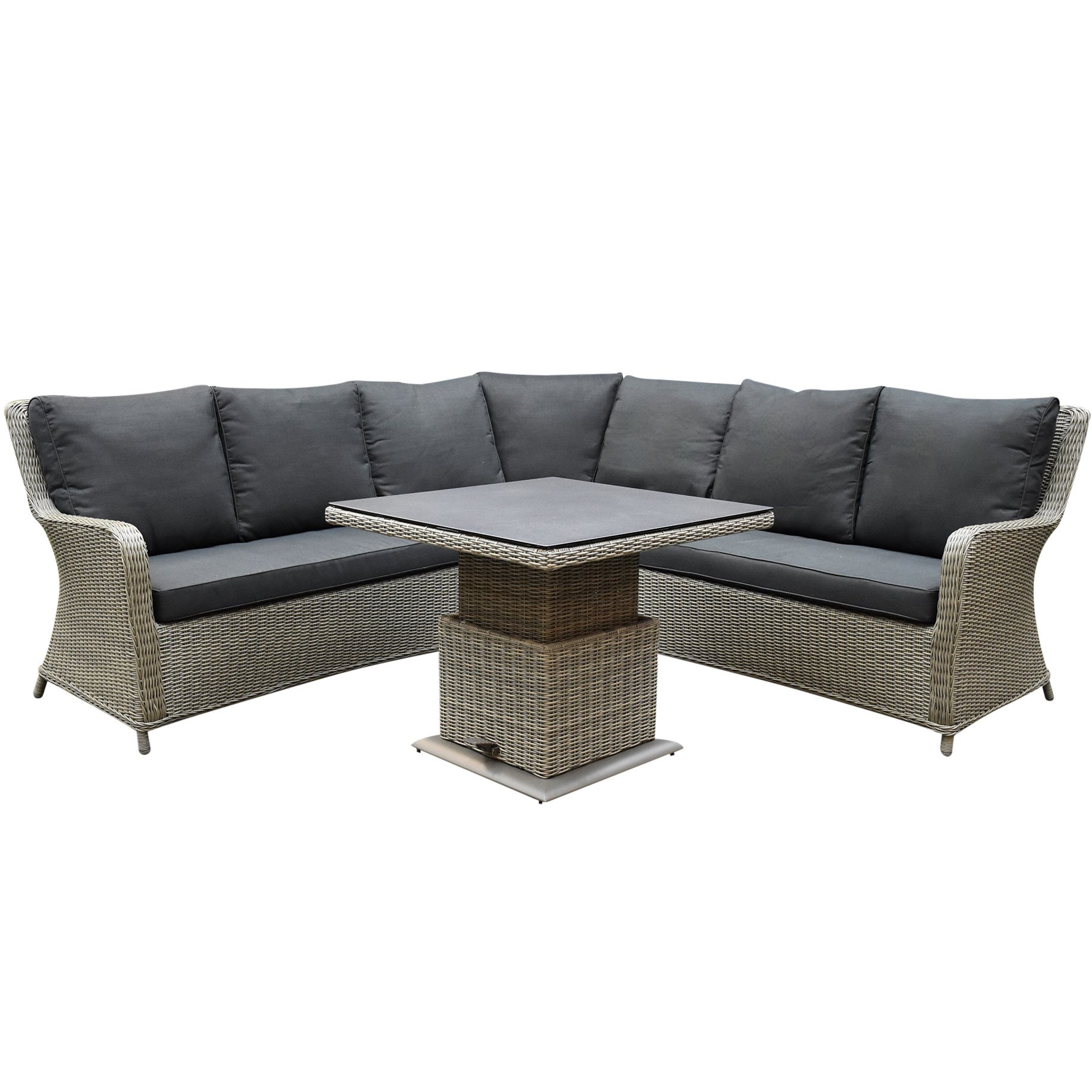 Bilbao dining hoek loungeset 4 delig grijs verstelbare tafel vierkant