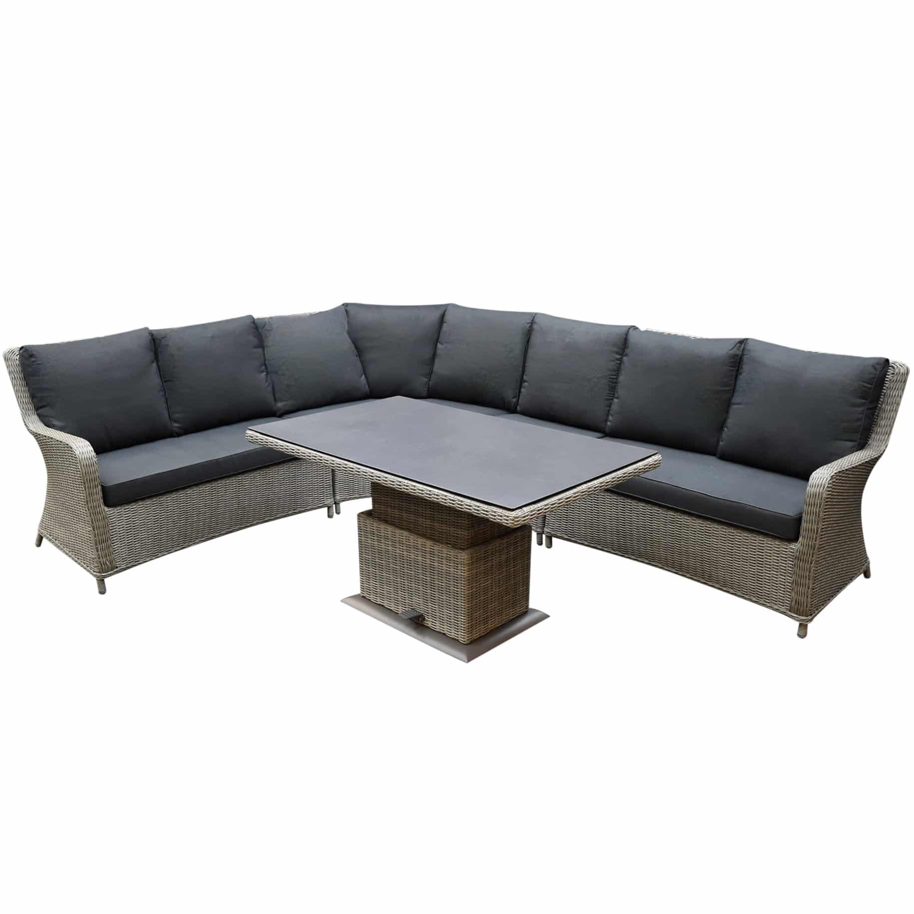 Bilbao dining hoek loungeset 5 delig grijs verstelbare tafel