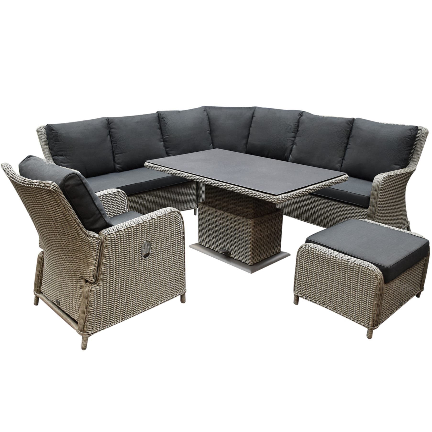 Bilbao dining hoek loungeset 6 delig grijs verstelbare tafel