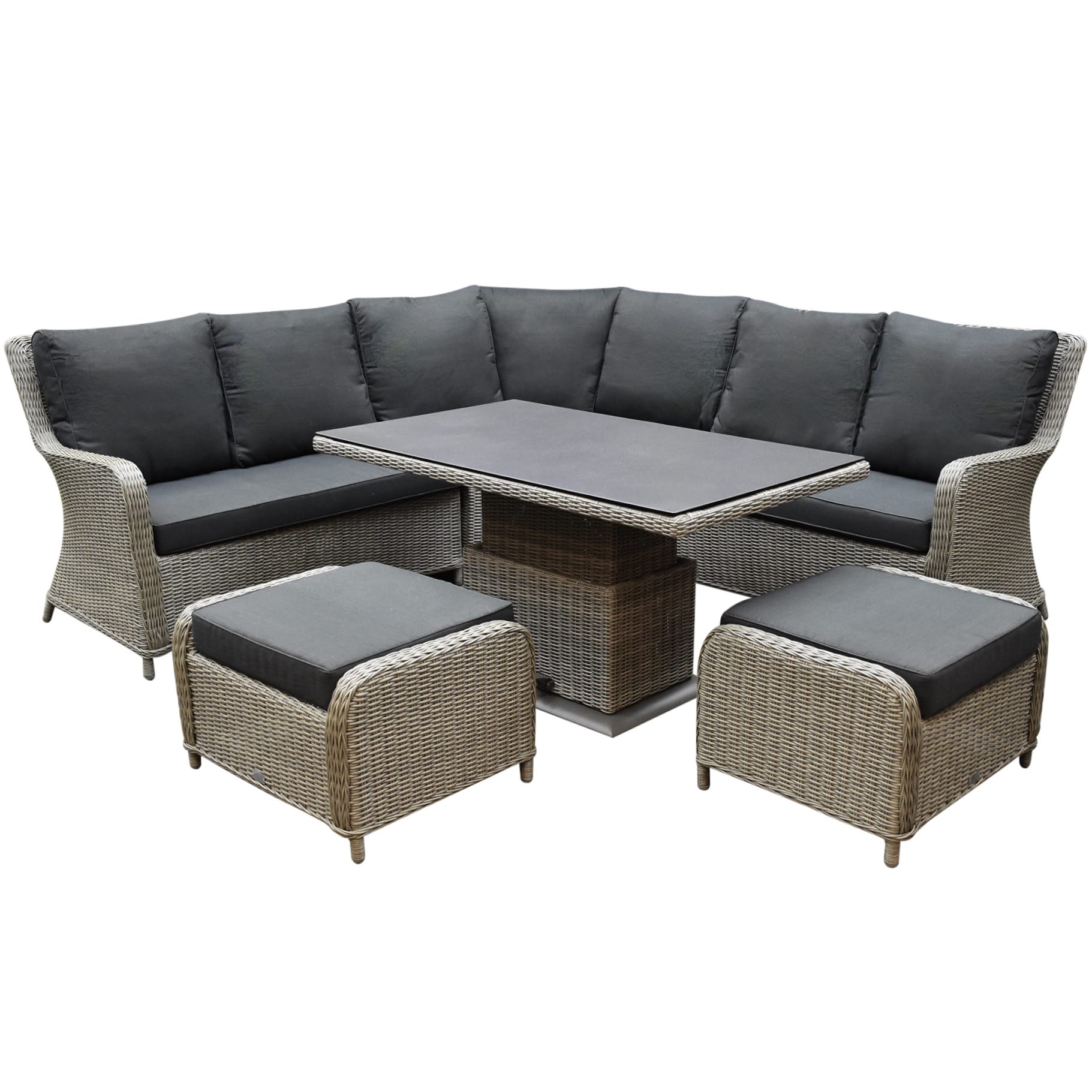 Bilbao dining hoek loungeset 6 delig grijs verstelbare tafel