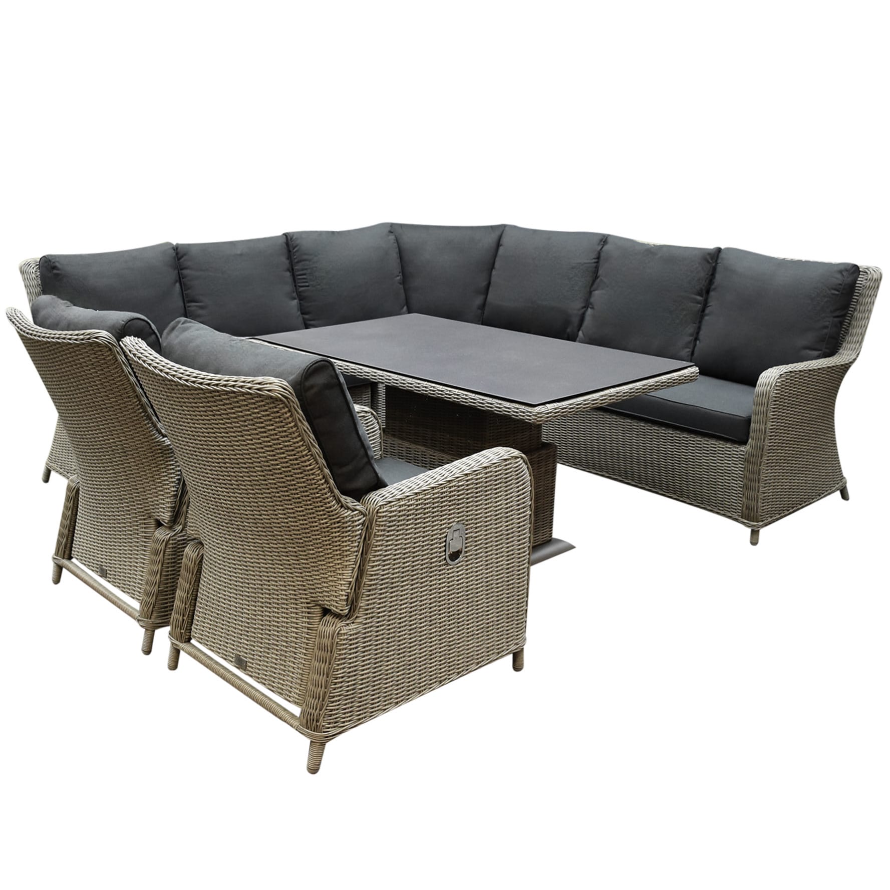 Bilbao dining hoek loungeset 6 delig grijs verstelbare tafel