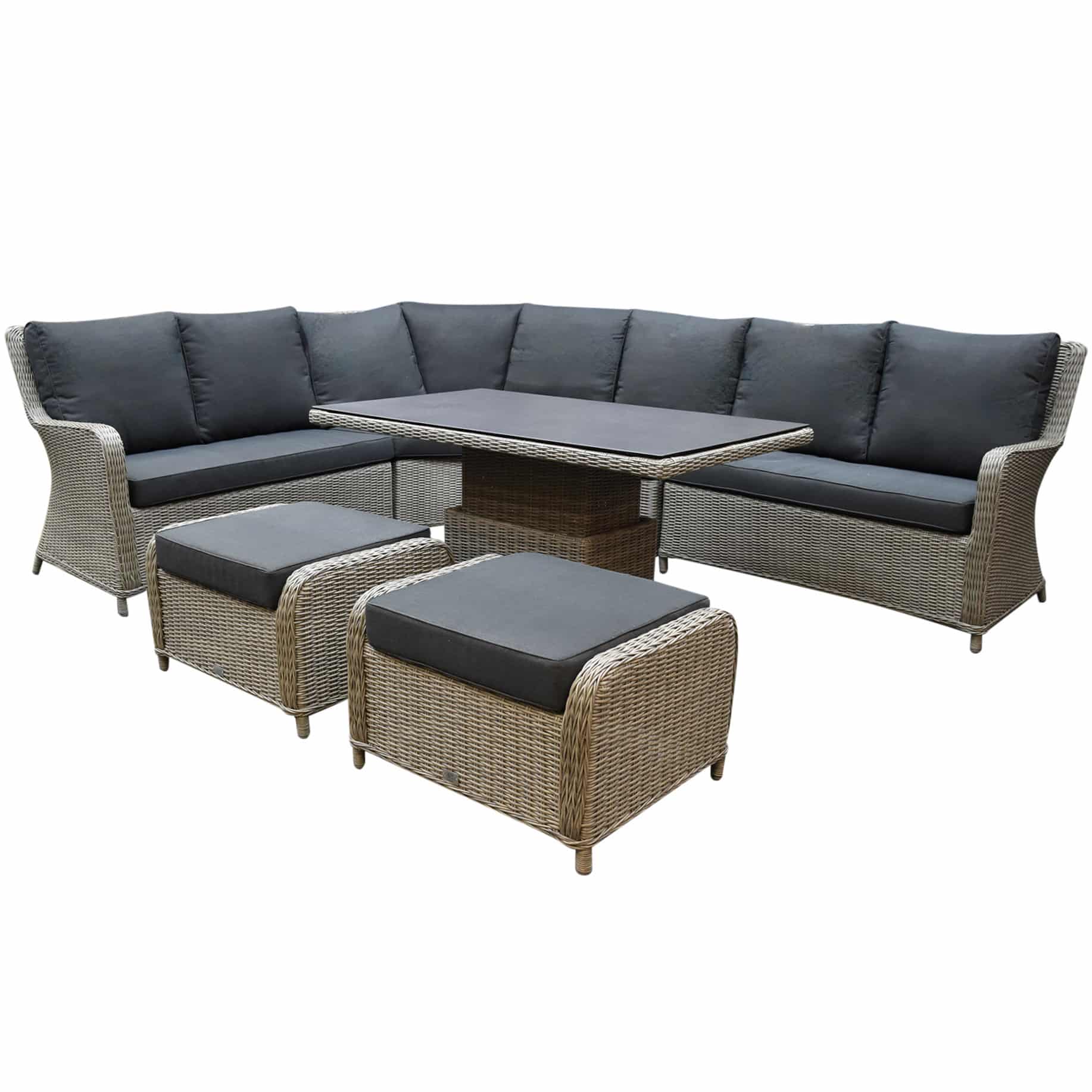 Bilbao dining hoek loungeset 7 delig grijs verstelbare tafel