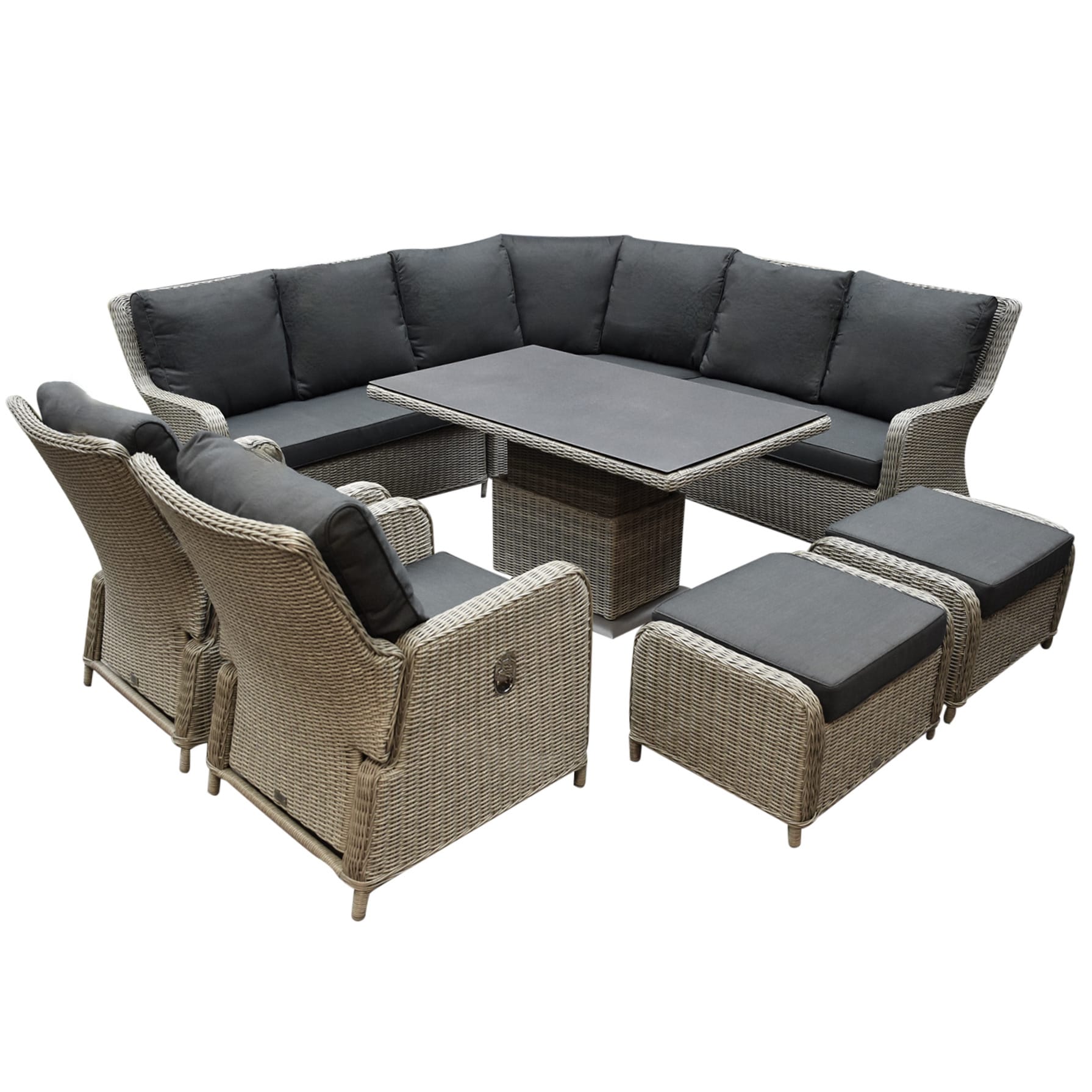 Bilbao dining hoek loungeset 8 delig grijs verstelbare tafel