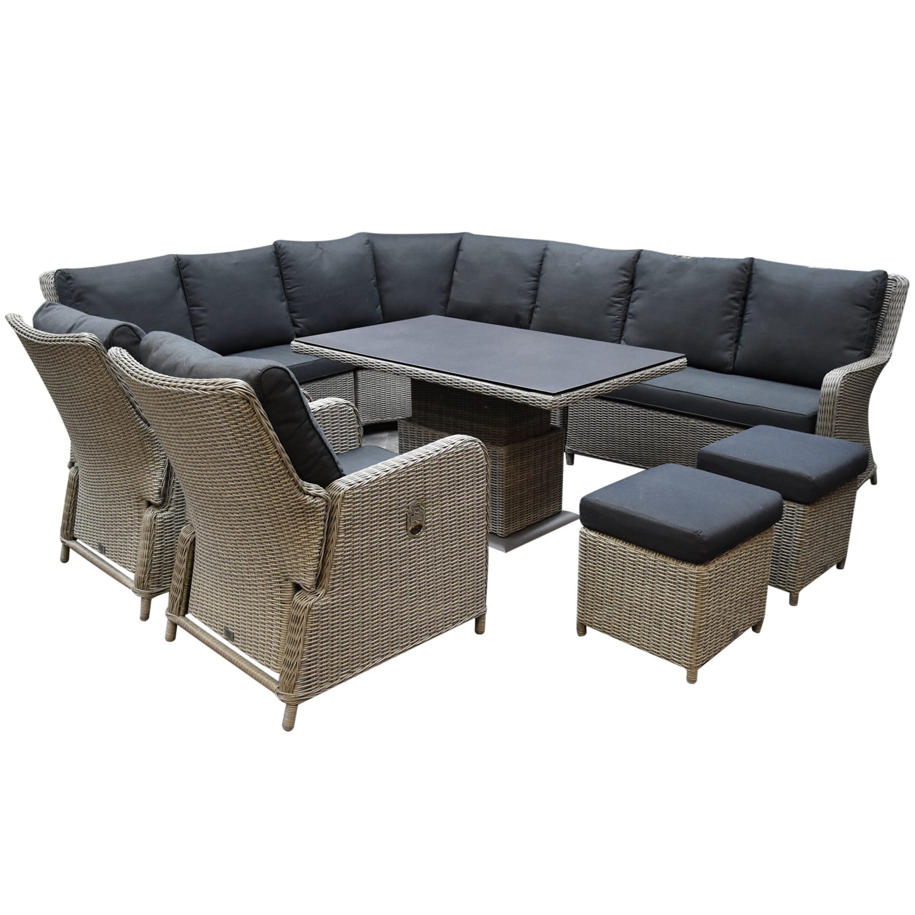 Bilbao dining hoek loungeset 9 delig grijs verstelbare tafel