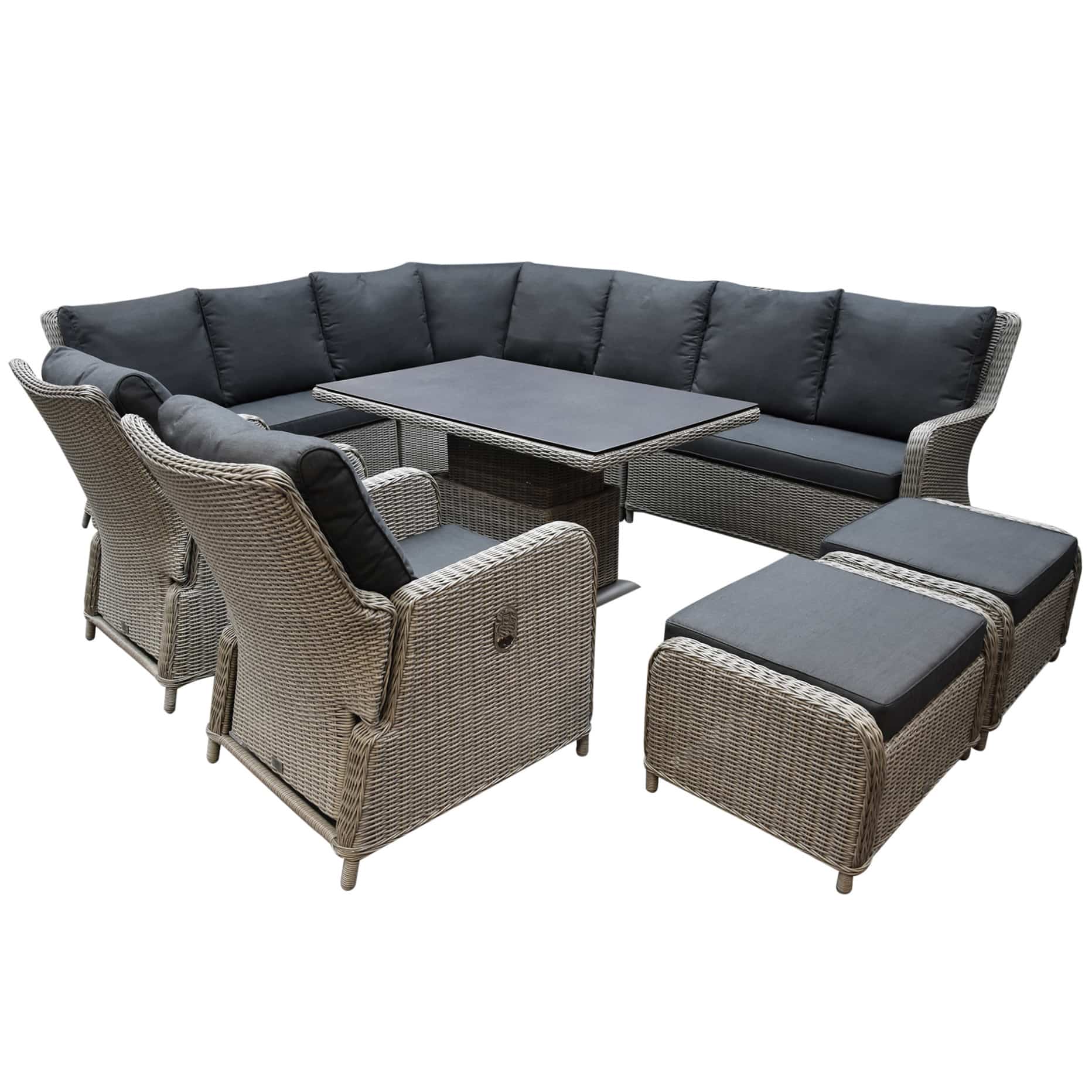 Bilbao dining hoek loungeset 9 delig grijs verstelbare tafel