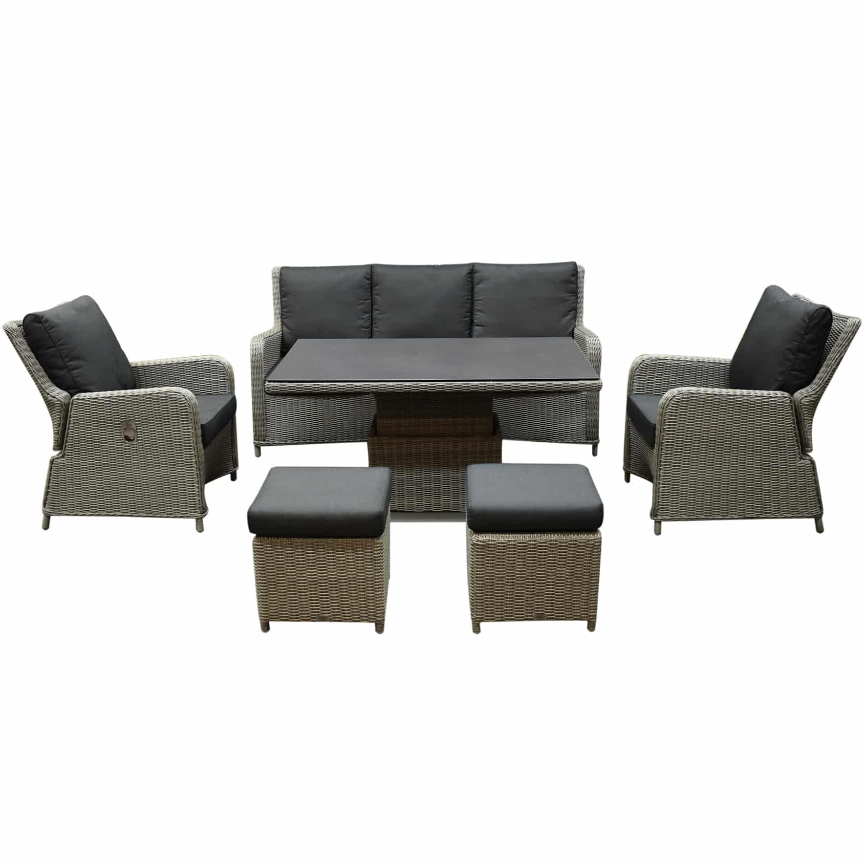 Bilbao stoel bank dining loungeset 6 delig grijs met verstelbare tafel