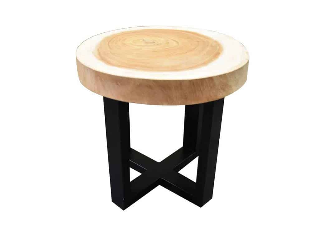 Boomstamtafel met gepoedercoat RVS poten 50xH47 cm rond - bladdikte 6 cm