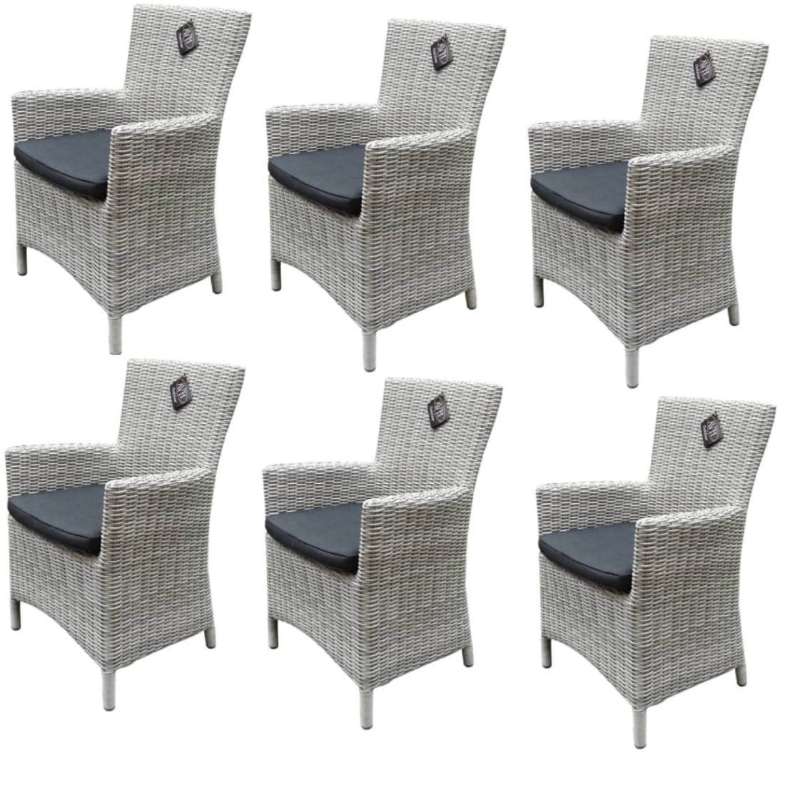 Capri dining tuinstoel wit grijs wicker set van 6