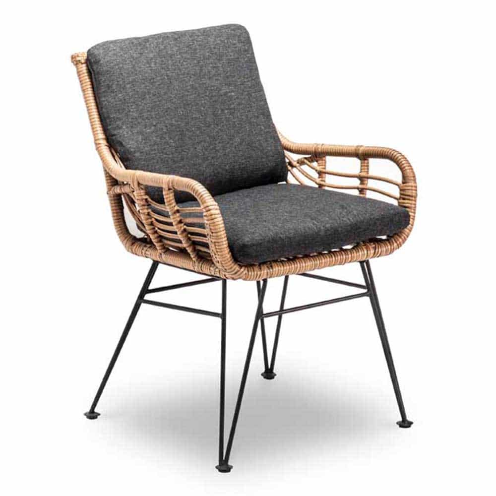 Carlos dining tuinstoel incl. kussens | wicker + RVS | Bamboo antraciet