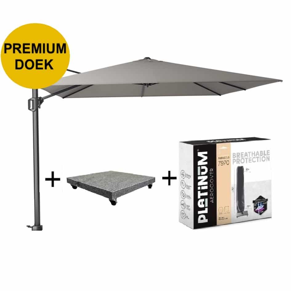 Challenger T1 premium zweefparasol 300x300 cm manhattan met parasolvoet 90kg en hoes