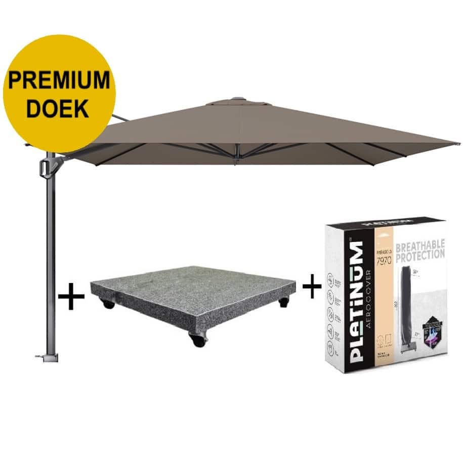 Challenger T1 premium zweefparasol 350x350 cm havanna met parasolvoet 120kg en hoes