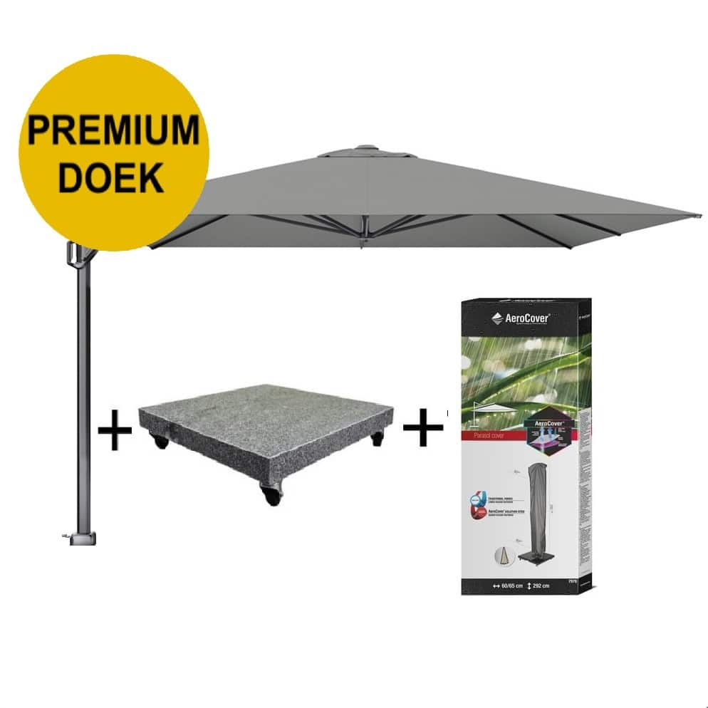 Challenger T1 premium zweefparasol 350x350 cm manhattan met parasolvoet 120kg en hoes