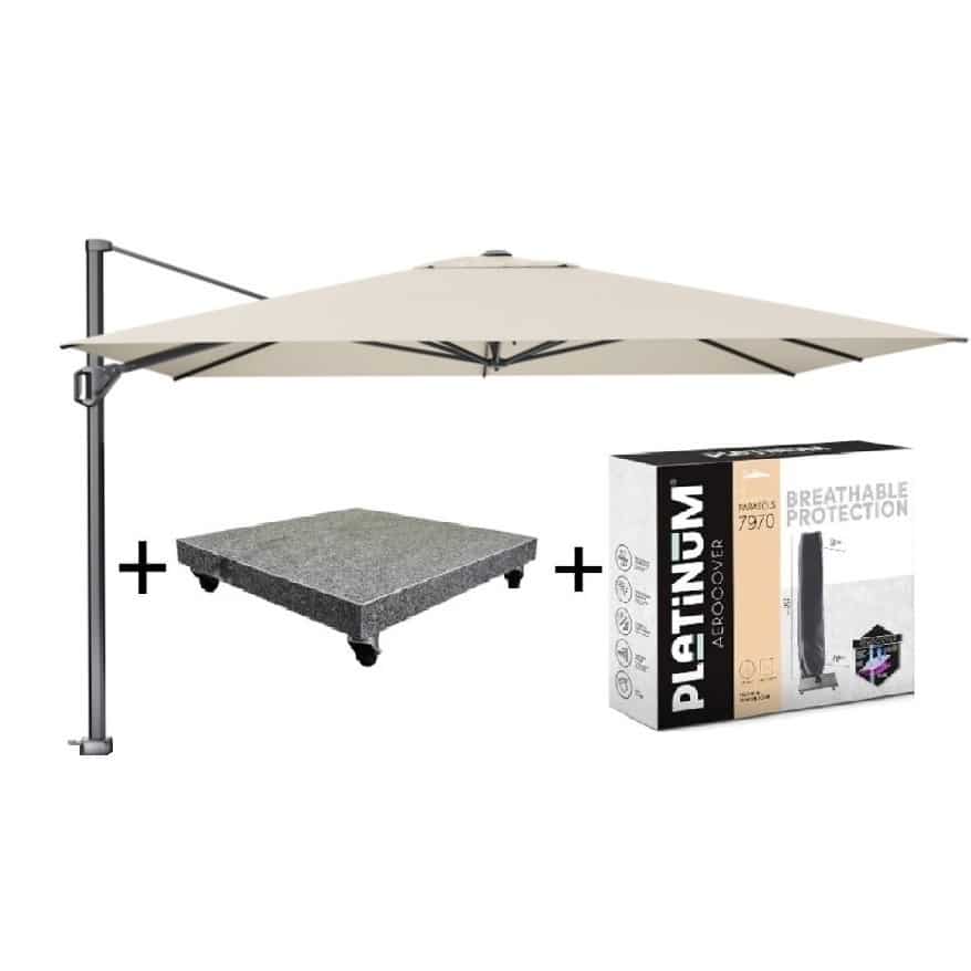 Challenger T1 premium zweefparasol 400x300 cm champagne parasolvoet 120kg en hoes