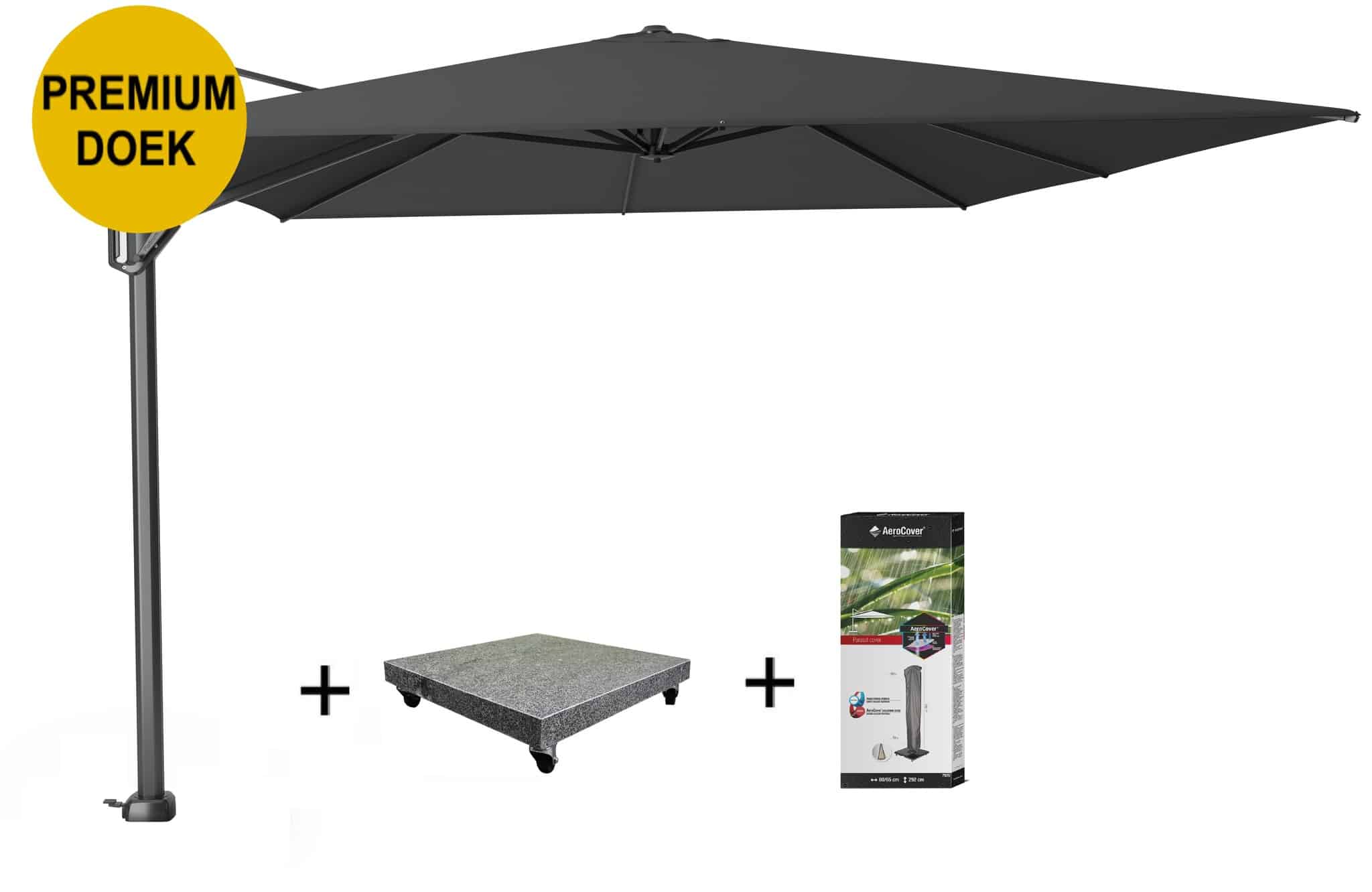 Challenger T1 premium zweefparasol 400x300 cm faded black met 120KG voet en hoes