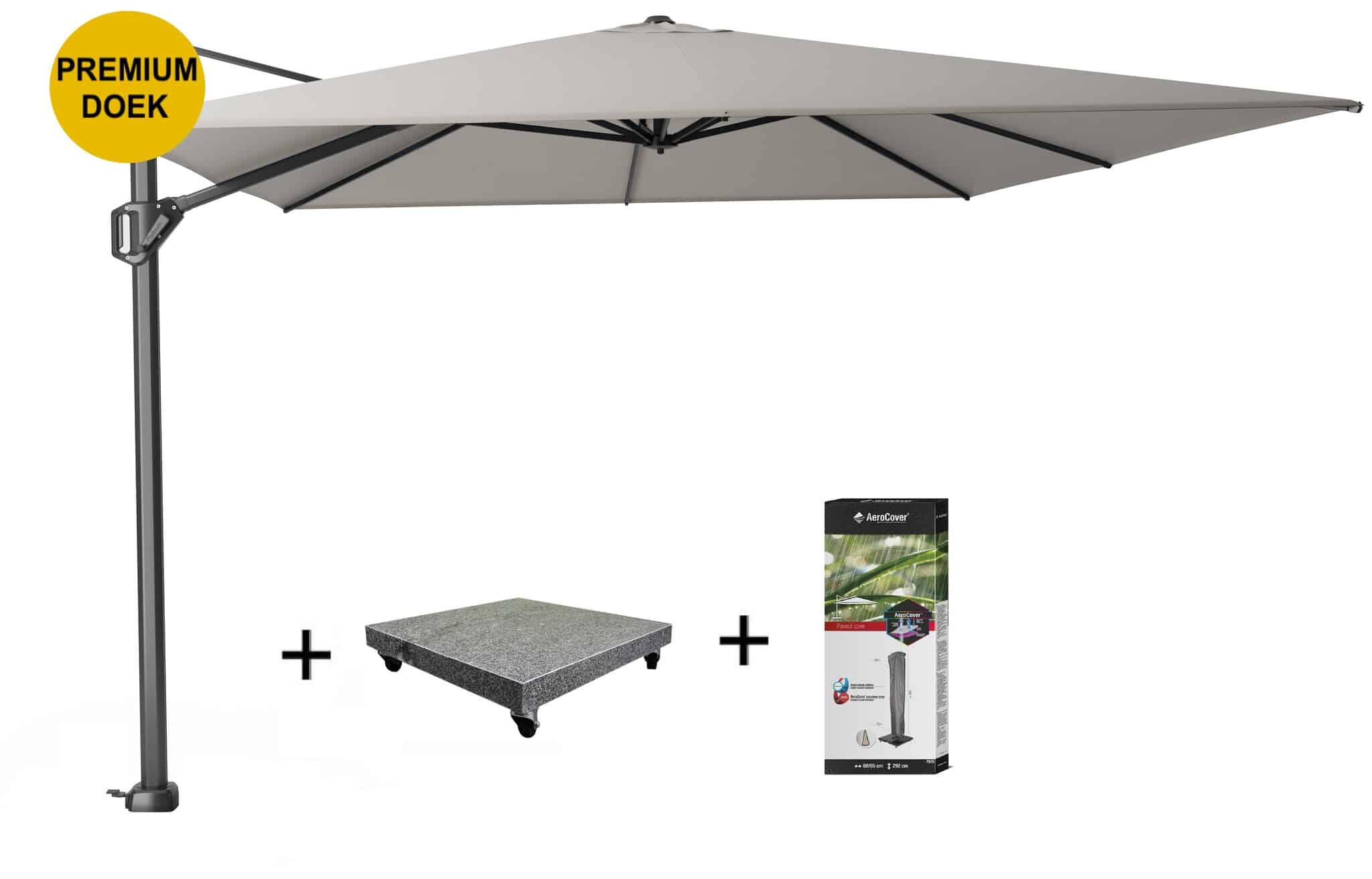 Challenger T1 premium zweefparasol 400x300 cm manhattan met 120 KG voet en hoes
