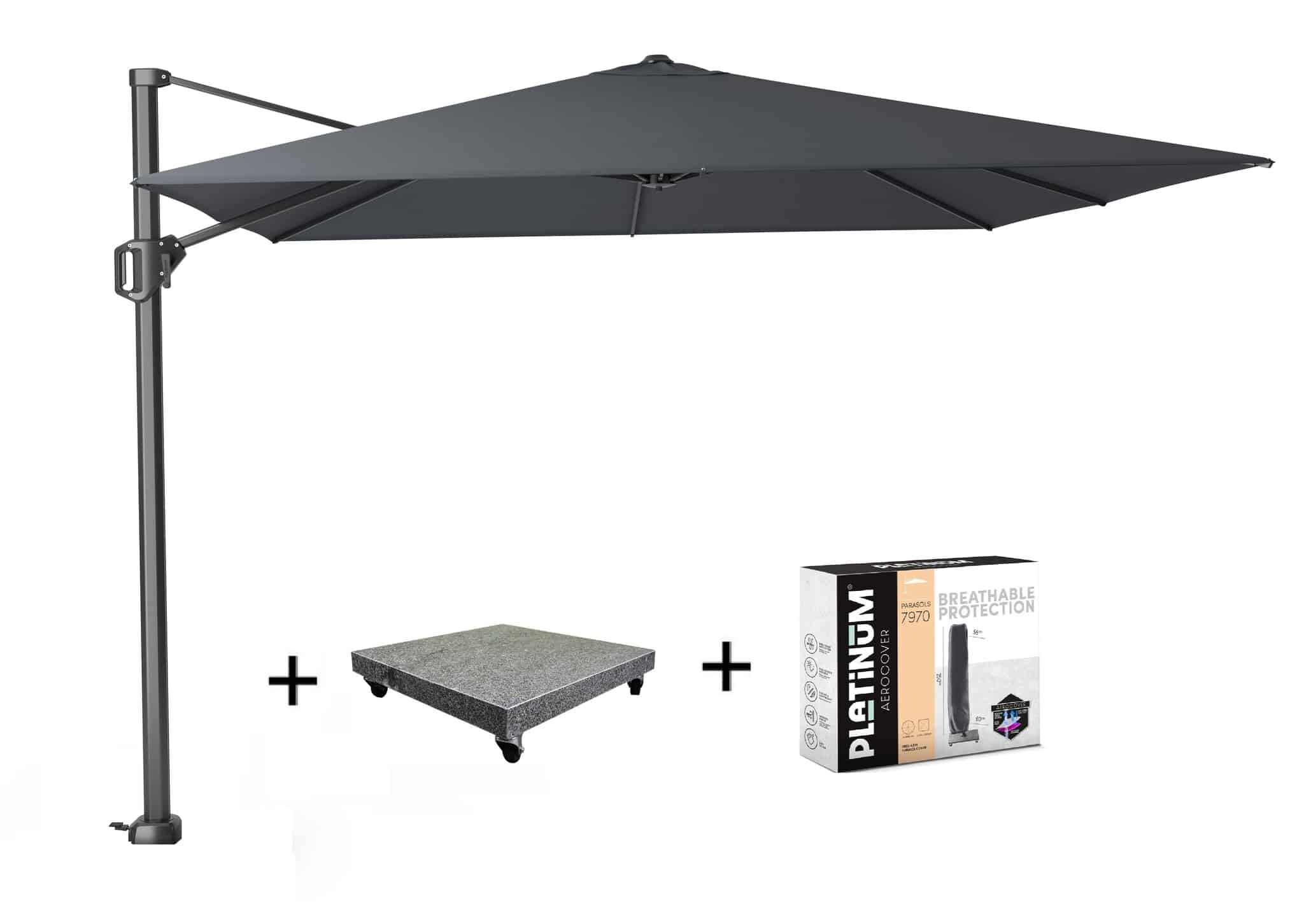Challenger T1 zweefparasol 300x300 cm antraciet met 90KG voet en hoes