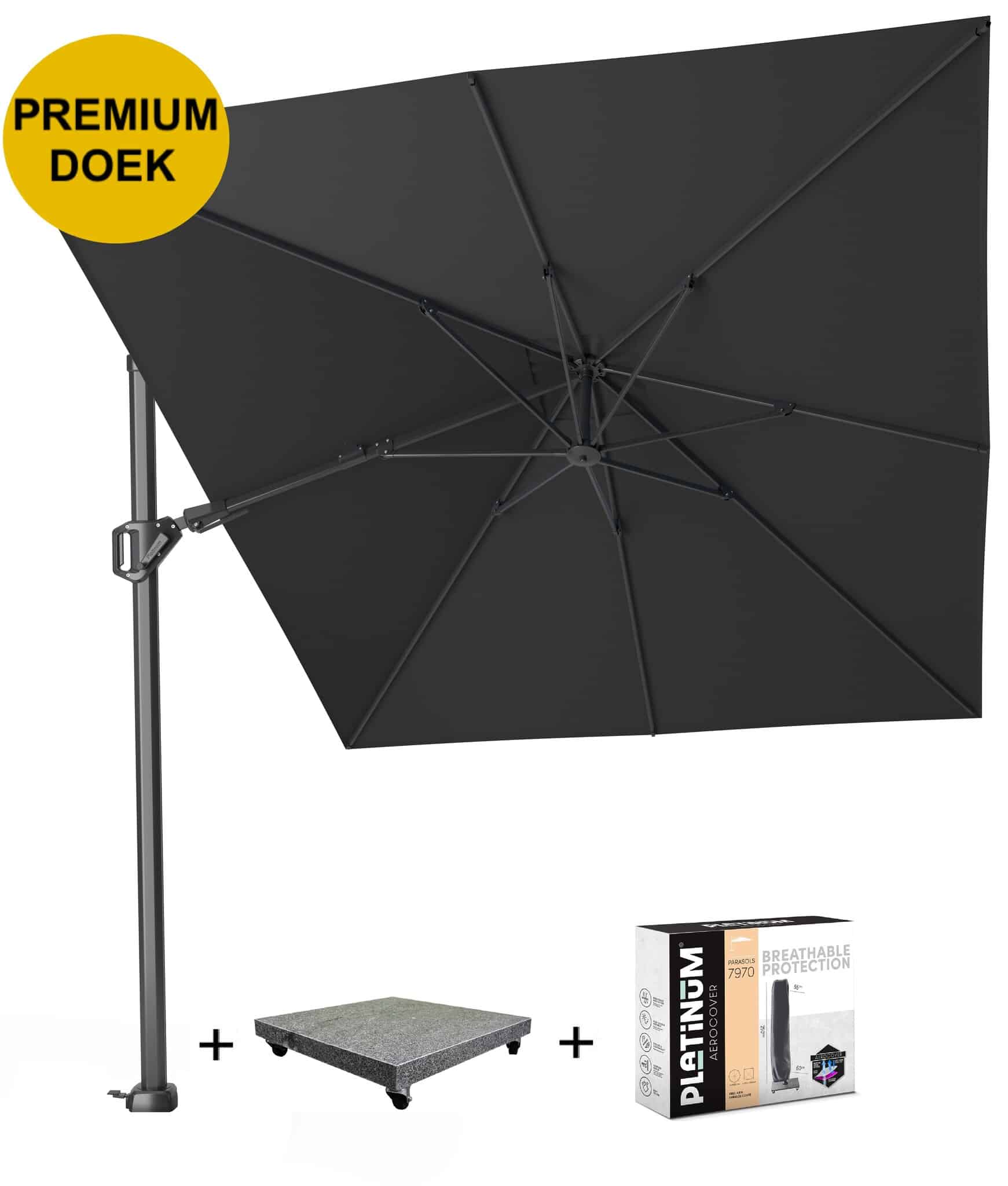 Challenger T2 premium zweefparasol 350x260 cm faded black met parasolvoet 90kg en hoes