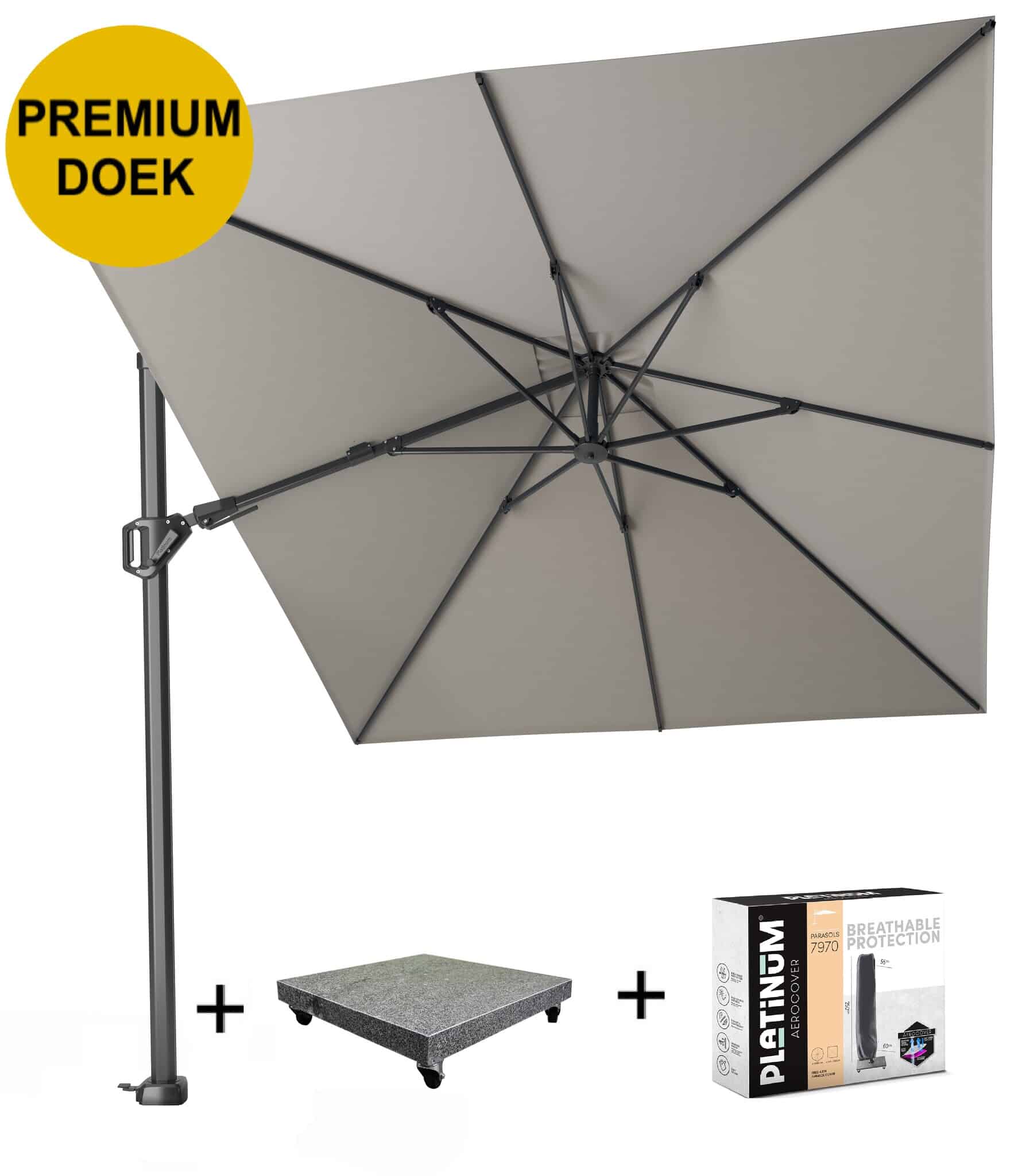 Challenger T2 premium zweefparasol 350x260 cm manhattan met parasolvoet 90kg en hoes