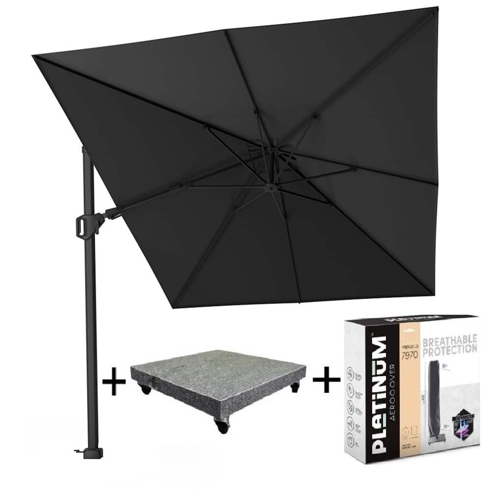 Challenger T2 premium zweefparasol 350x260 cm matt black mast jet black met parasolvoet 90kg en hoes