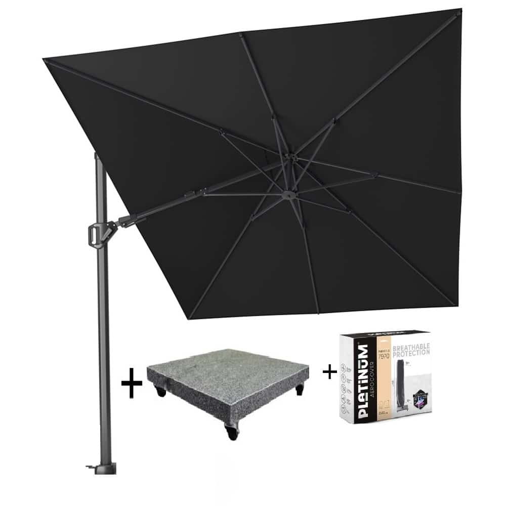 Challenger T2 zweefparasol 350x260 cm antraciet met parasolvoet 90kg en hoes