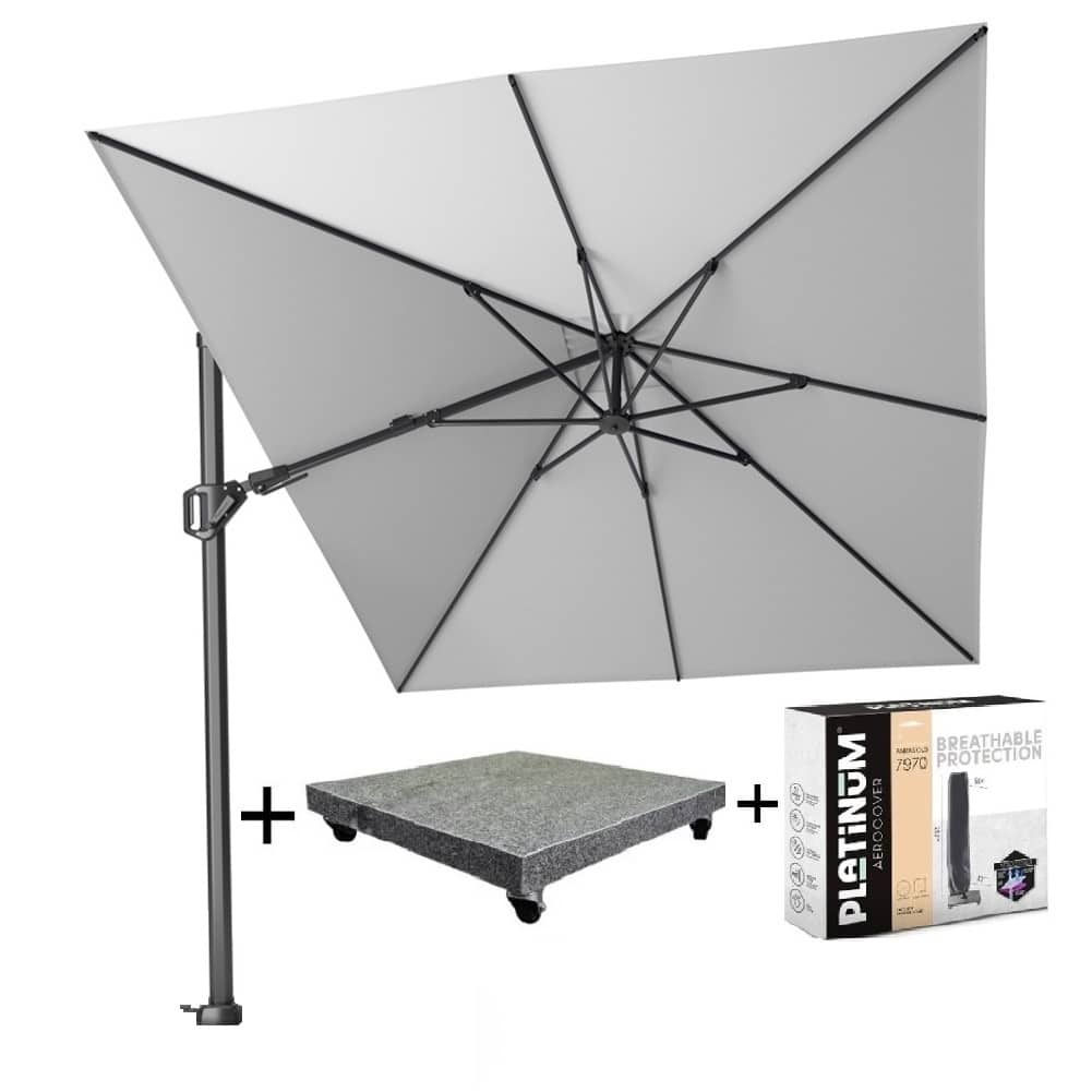 Challenger T2 zweefparasol 350x260 cm lichtgrijs met parasolvoet 90 kg en hoes