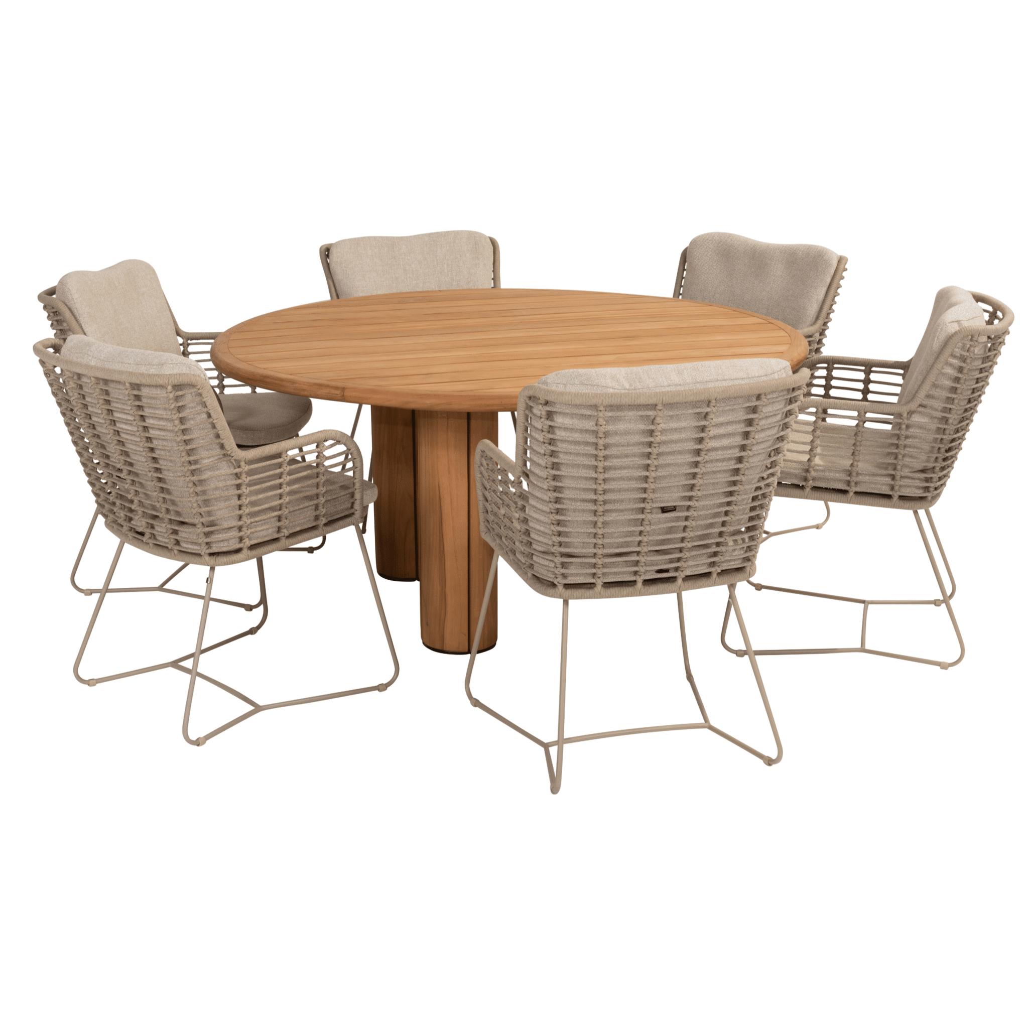 Corsica Fabrice dining tuinset 7 delig 160 cm rond teak latte 4 Seasons Outdoor
