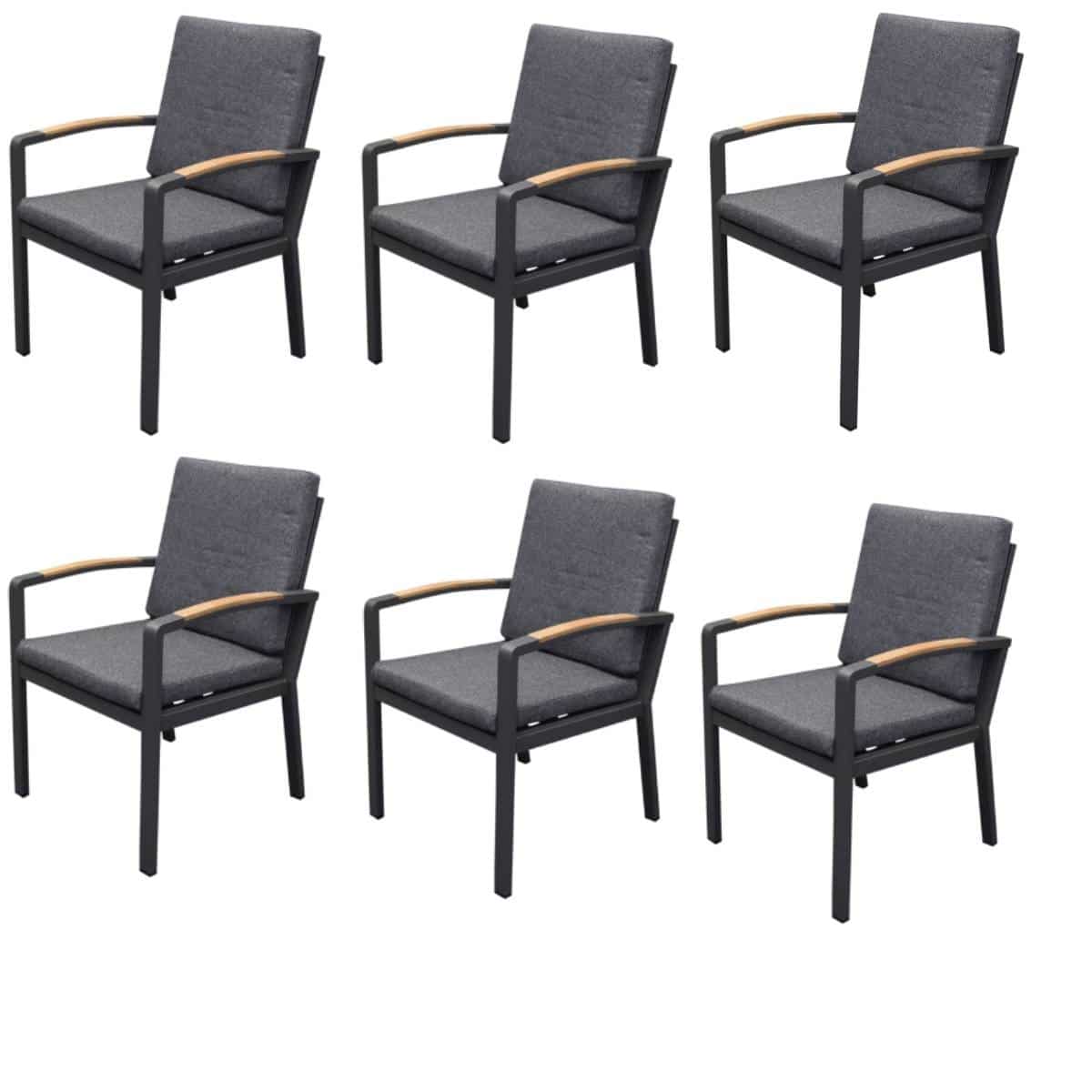Costa Rica dining tuinstoel aluminium antraciet set van 6