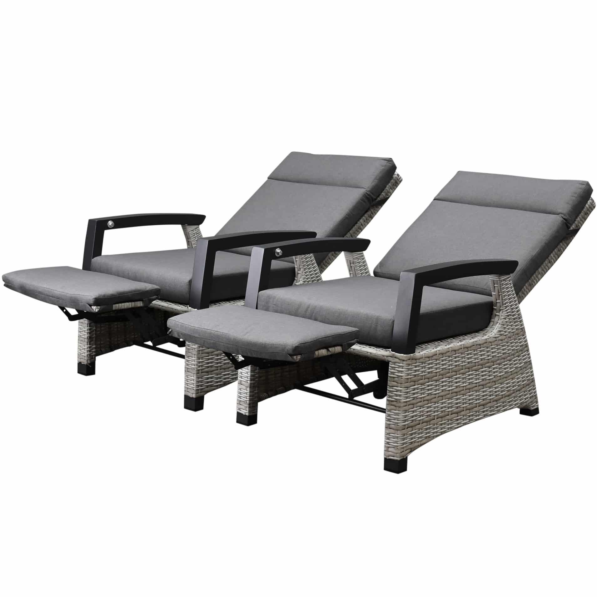 Dallas lounge balkonset 2 delig verstelbaar met verstelbare voetenbanken grijs