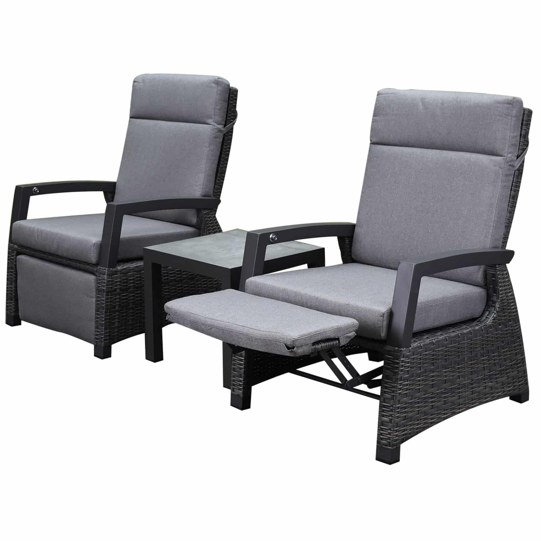 Dallas lounge balkonset 3 delig verstelbare rugleuning en voetenbank antraciet