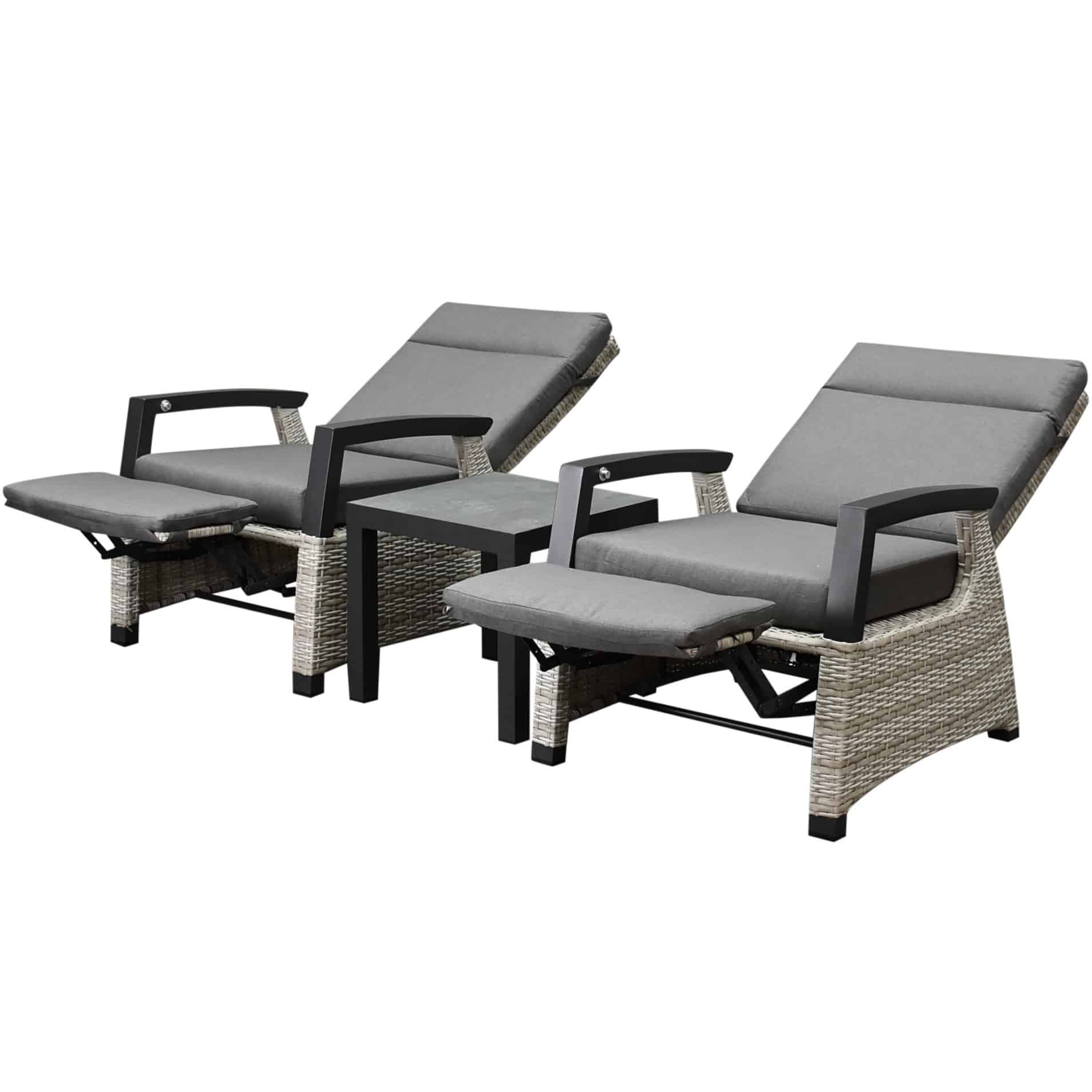 Dallas lounge balkonset 3 delig verstelbare rugleuning en voetenbank grijs