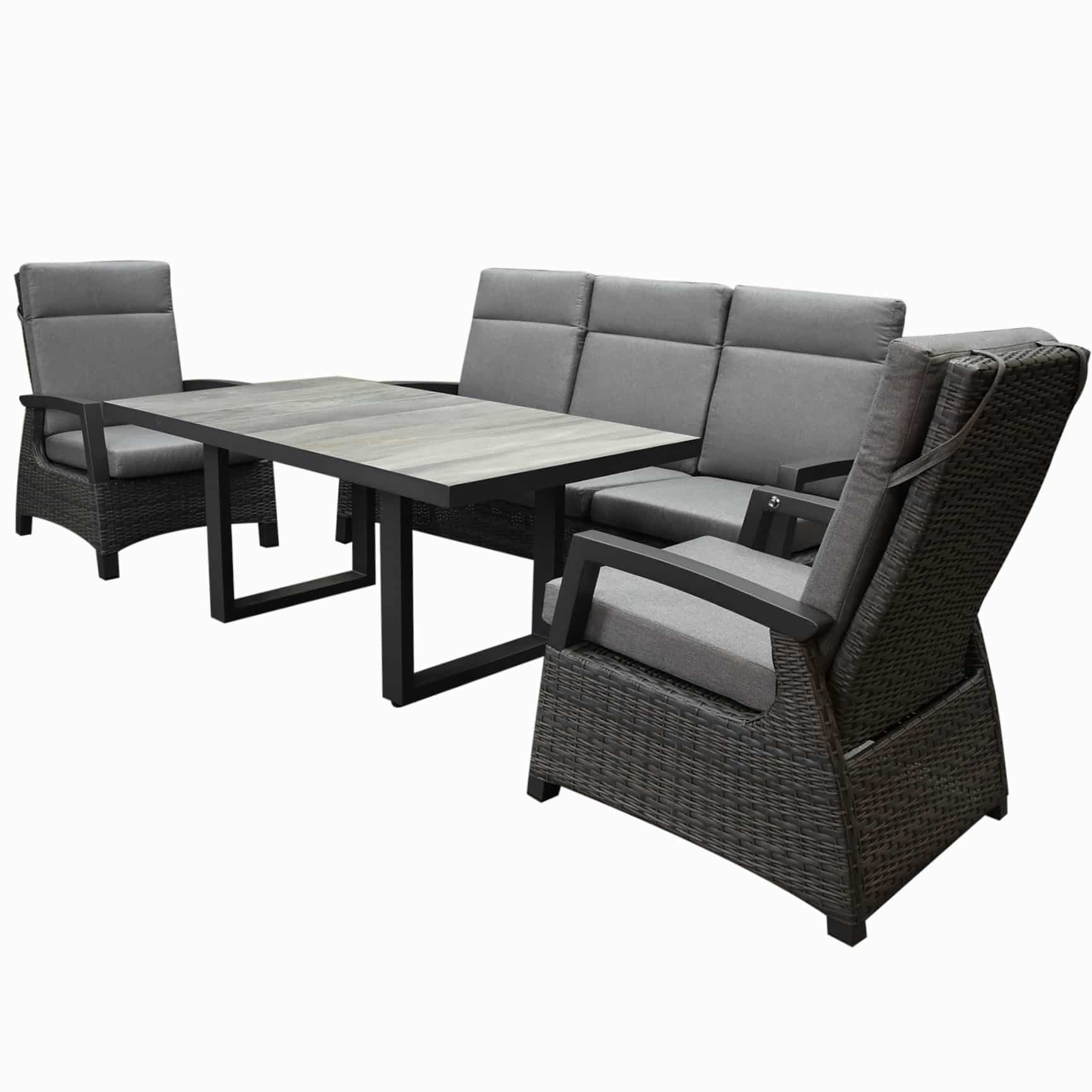 Dallas stoel bank dining loungeset 4 delig verstelbaar antraciet