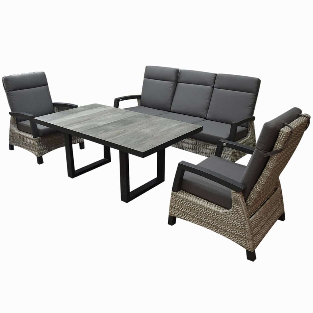 Dallas stoel bank dining loungeset 4 delig verstelbaar grijs