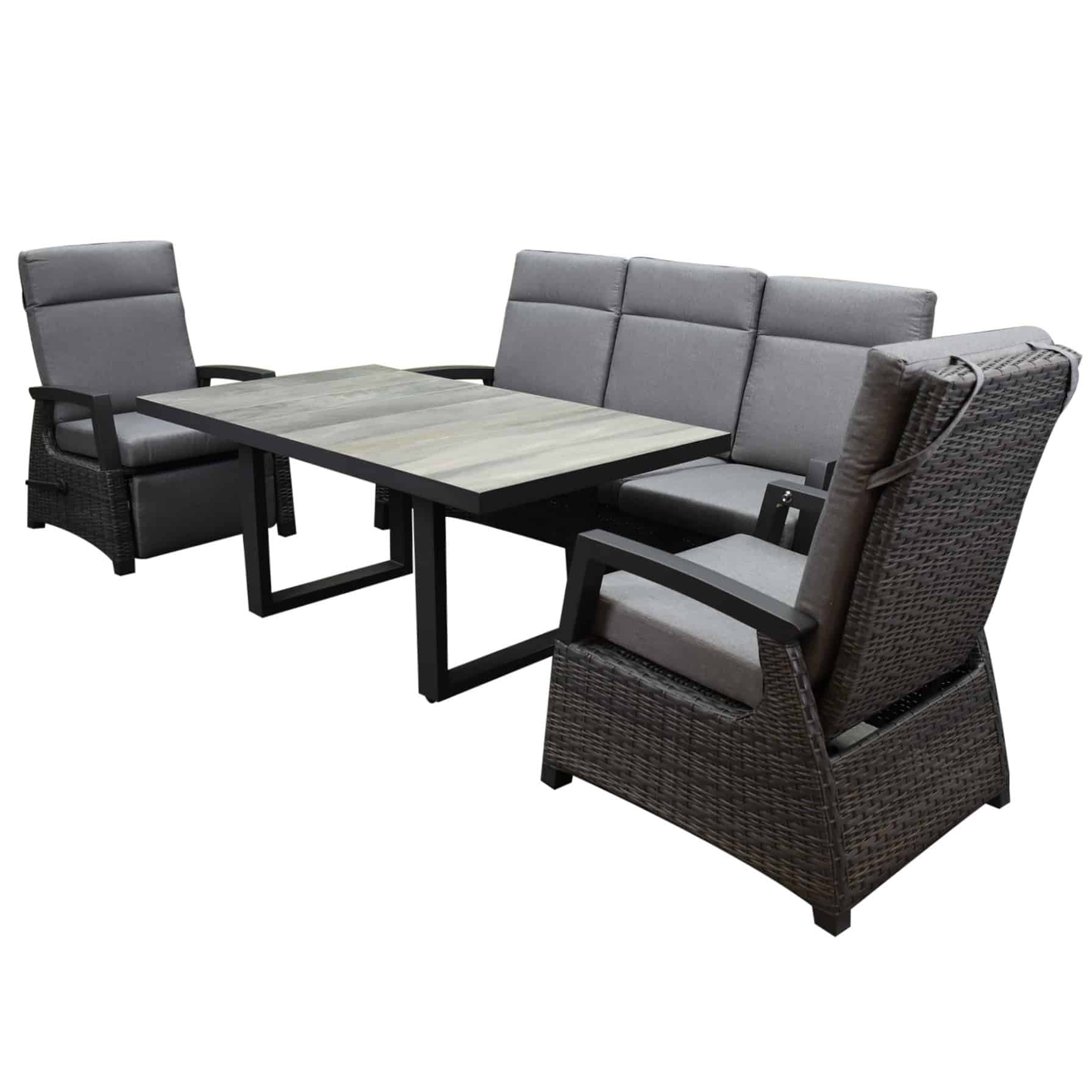 Dallas stoel bank dining loungeset 4 delig verstelbare rugleuning en voetensteun antraciet