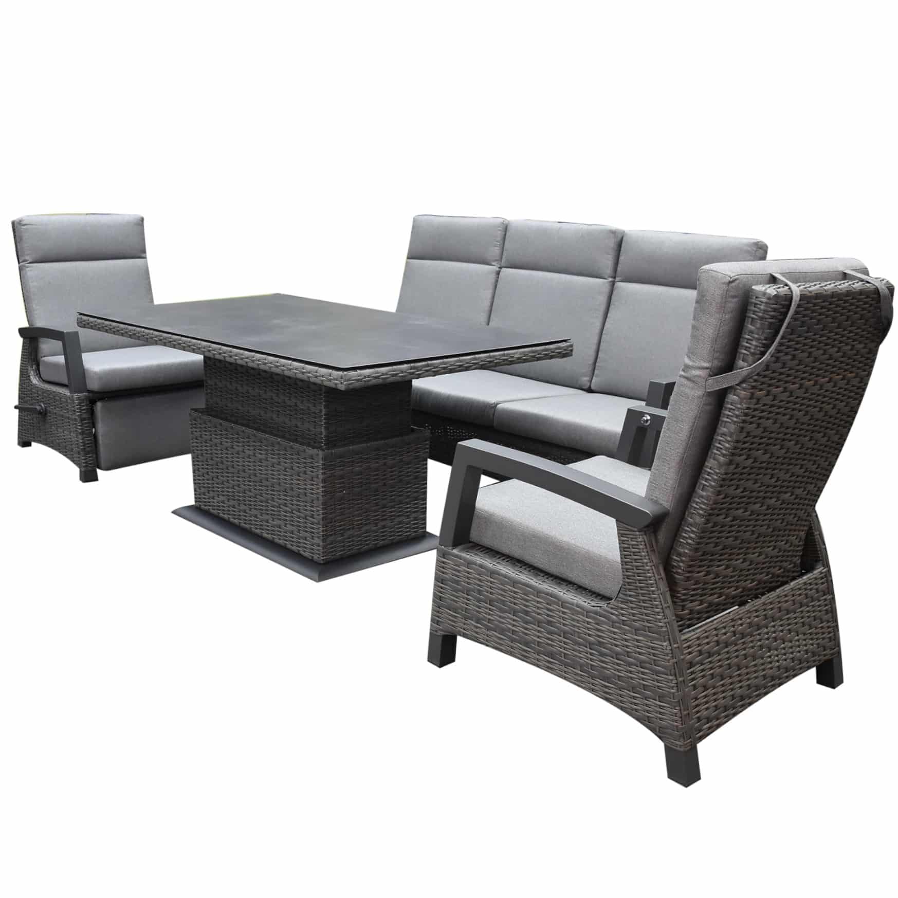 Dallas stoel bank dining loungeset verstelbaar 4 delig verstelbare tafel antraciet