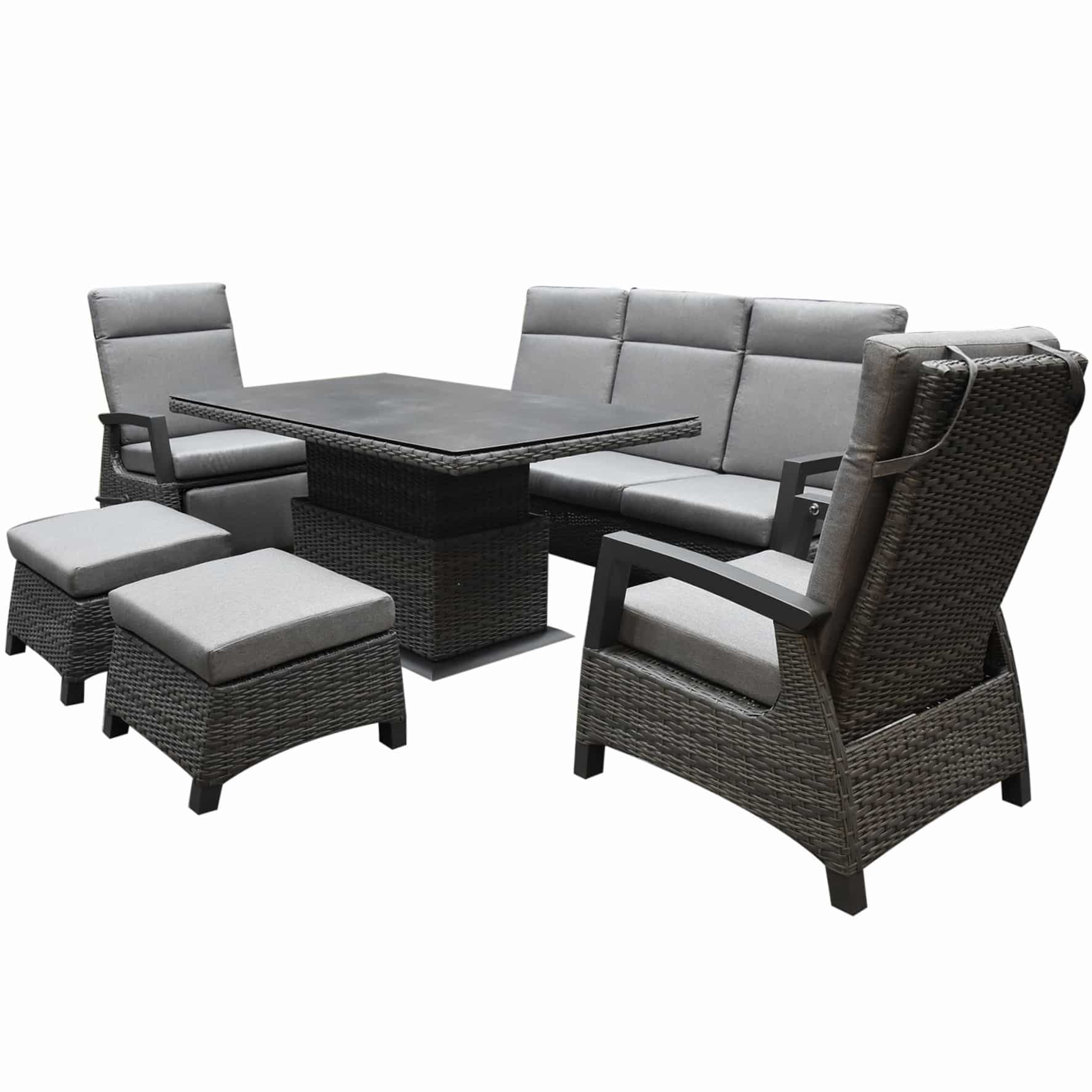 Dallas stoel bank dining loungeset verstelbaar 6 delig verstelbare tafel antraciet