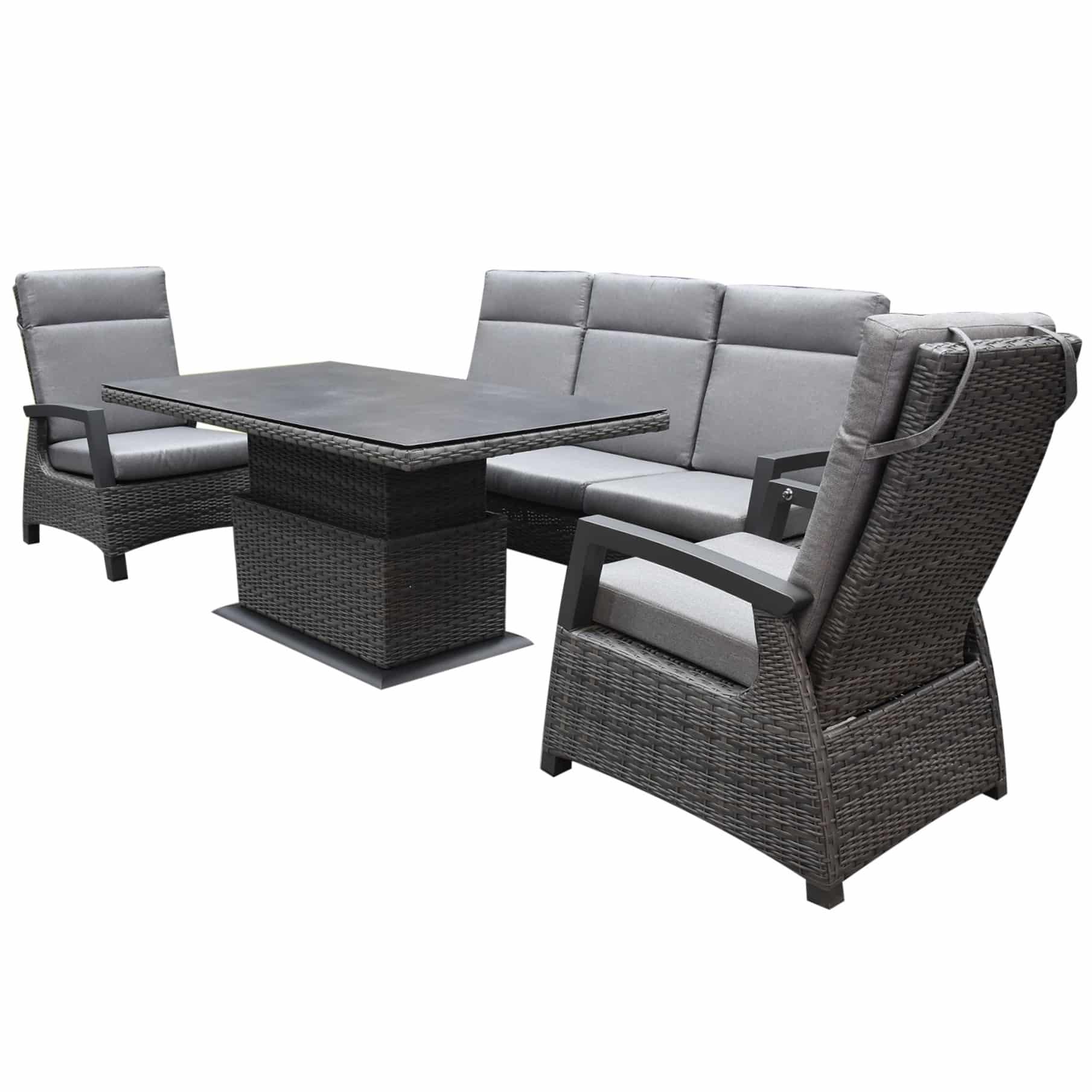 Dallas stoel bank loungeset 4 delig verstelbaar antraciet