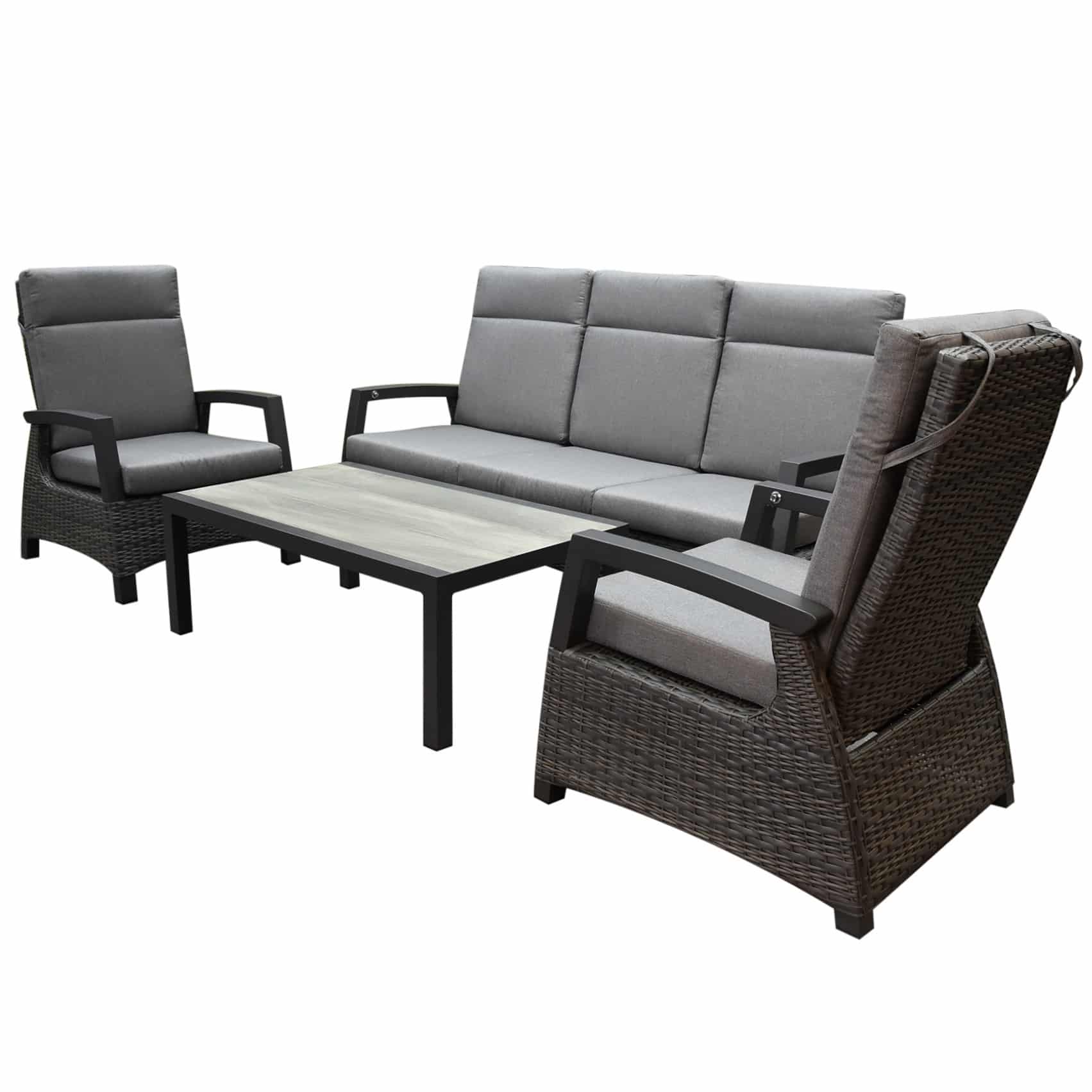 Dallas stoel bank loungeset 4 delig verstelbaar antraciet