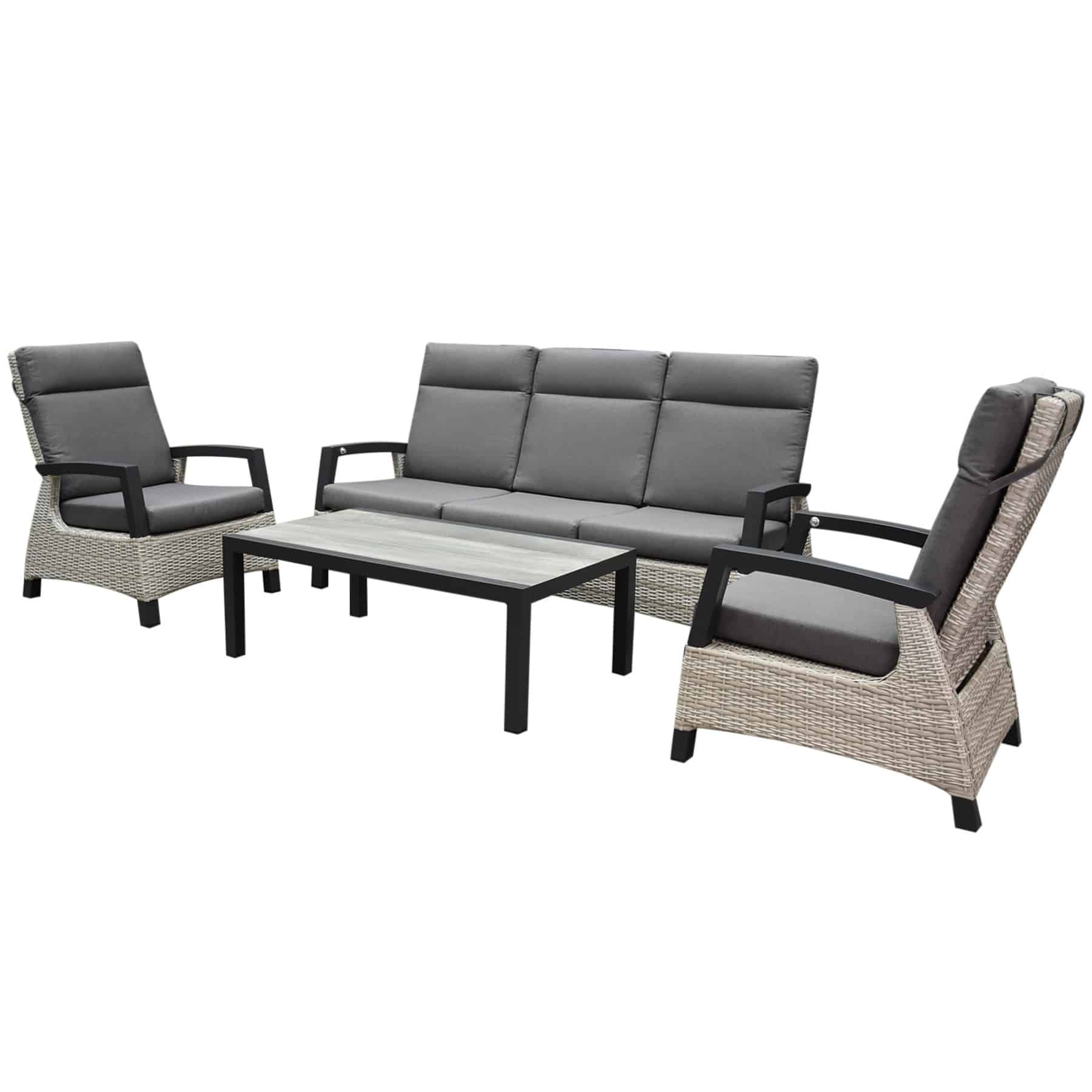 Dallas stoel bank loungeset 4 delig verstelbaar grijs