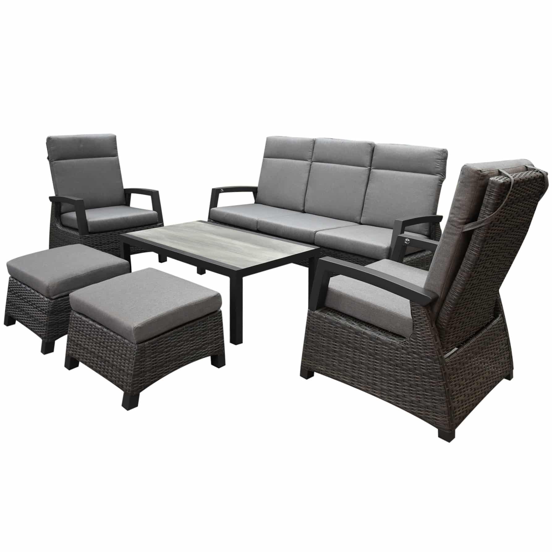 Dallas stoel bank loungeset 6 delig verstelbaar antraciet