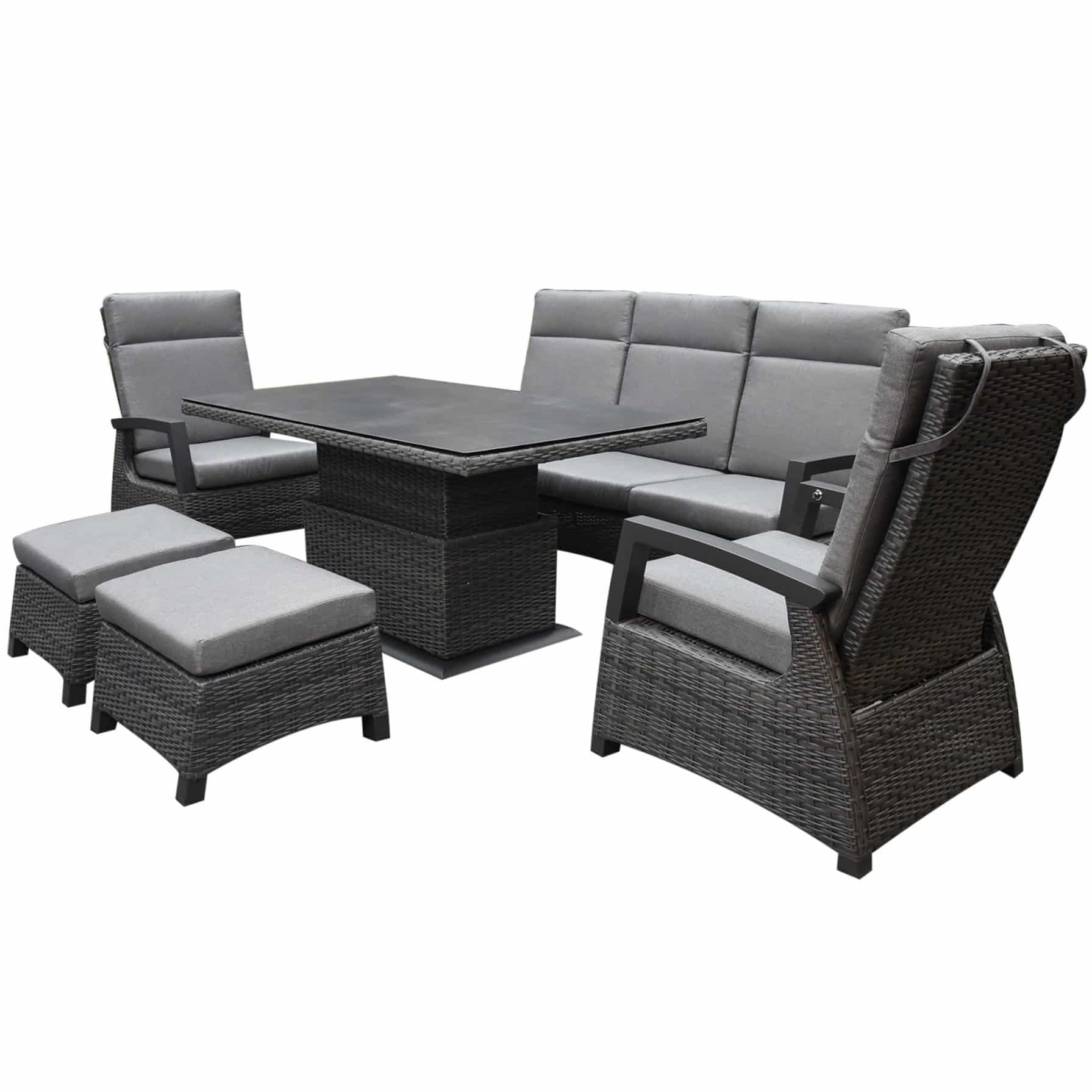 Dallas stoel bank loungeset 6 delig verstelbaar antraciet